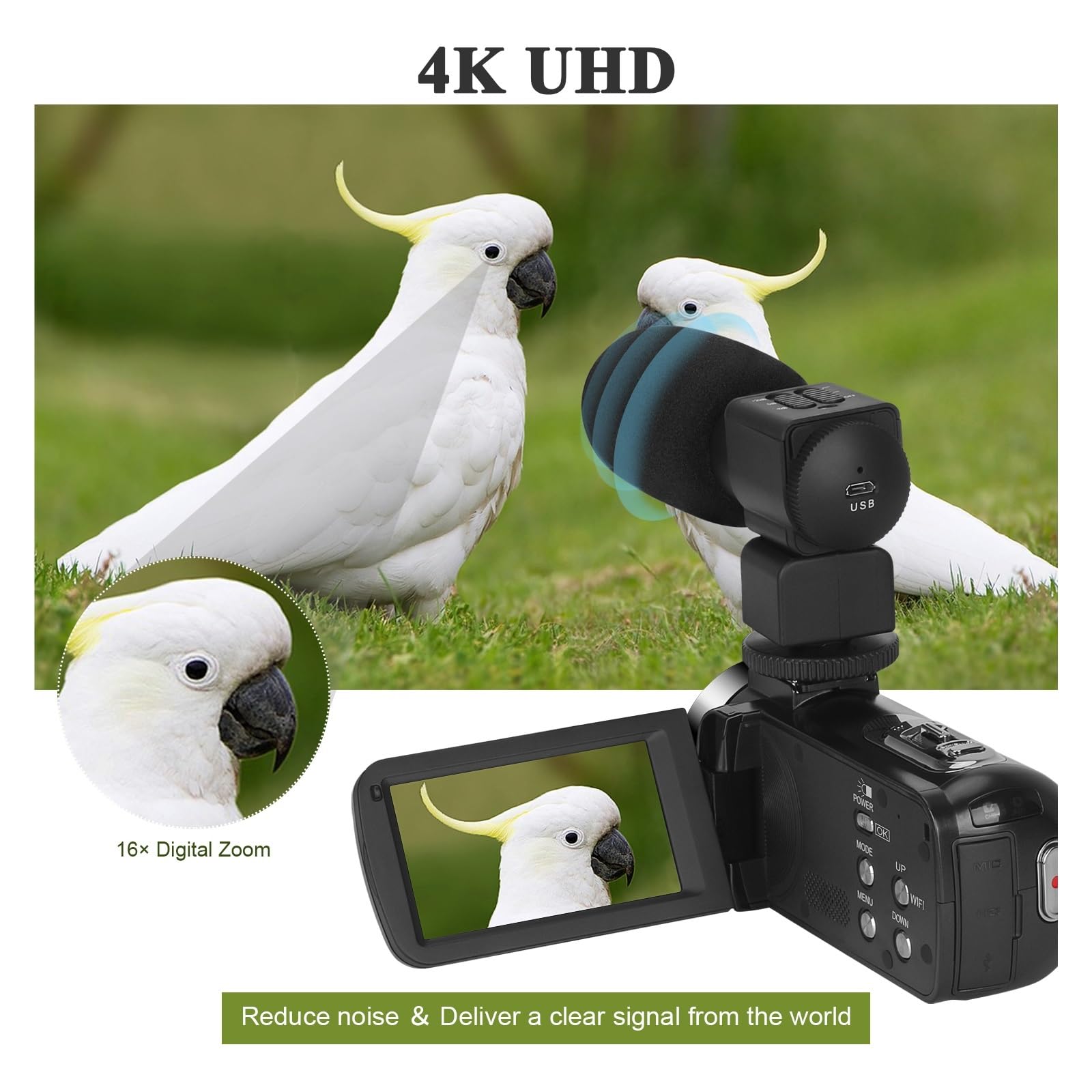 4K Vlogging Camera with WiFi - MZZYG Full HD Video Camera for Live Streaming, YouTube, TikTok & Outdoor Photography - 16X Zoom Digital Camcorder with 32GB SD Card (Grey) - Perfect for Travel Vlogging, Home Recording & Social Media Content Creation