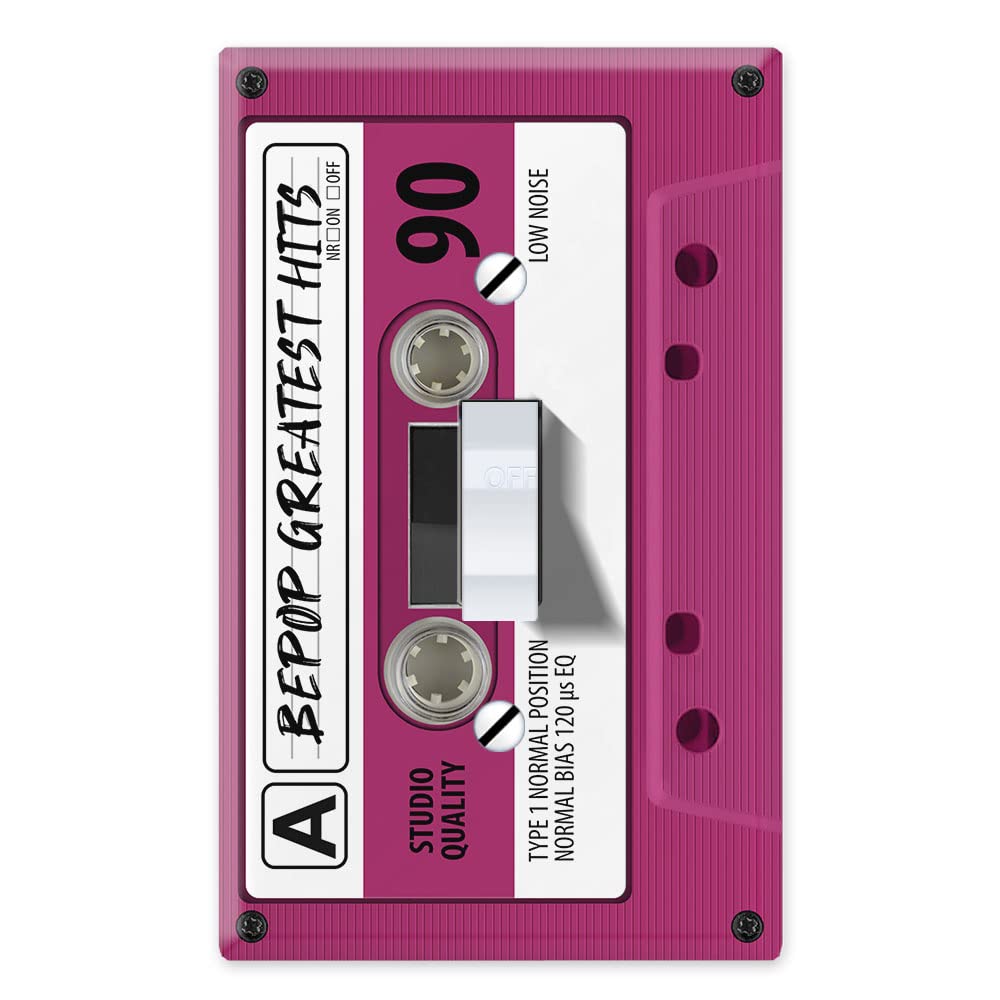 WIRESTER Single Gang Toggle Light Switch Plate Cover - Purple Cassette Tape Design for Retro Music Lovers | Perfect for Bedroom, Living Room & Office Decor