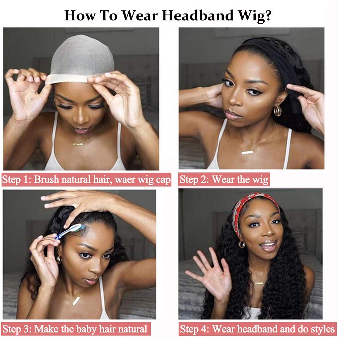 AUTTO Brazilian Virgin Human Hair Headband Wig - 14
