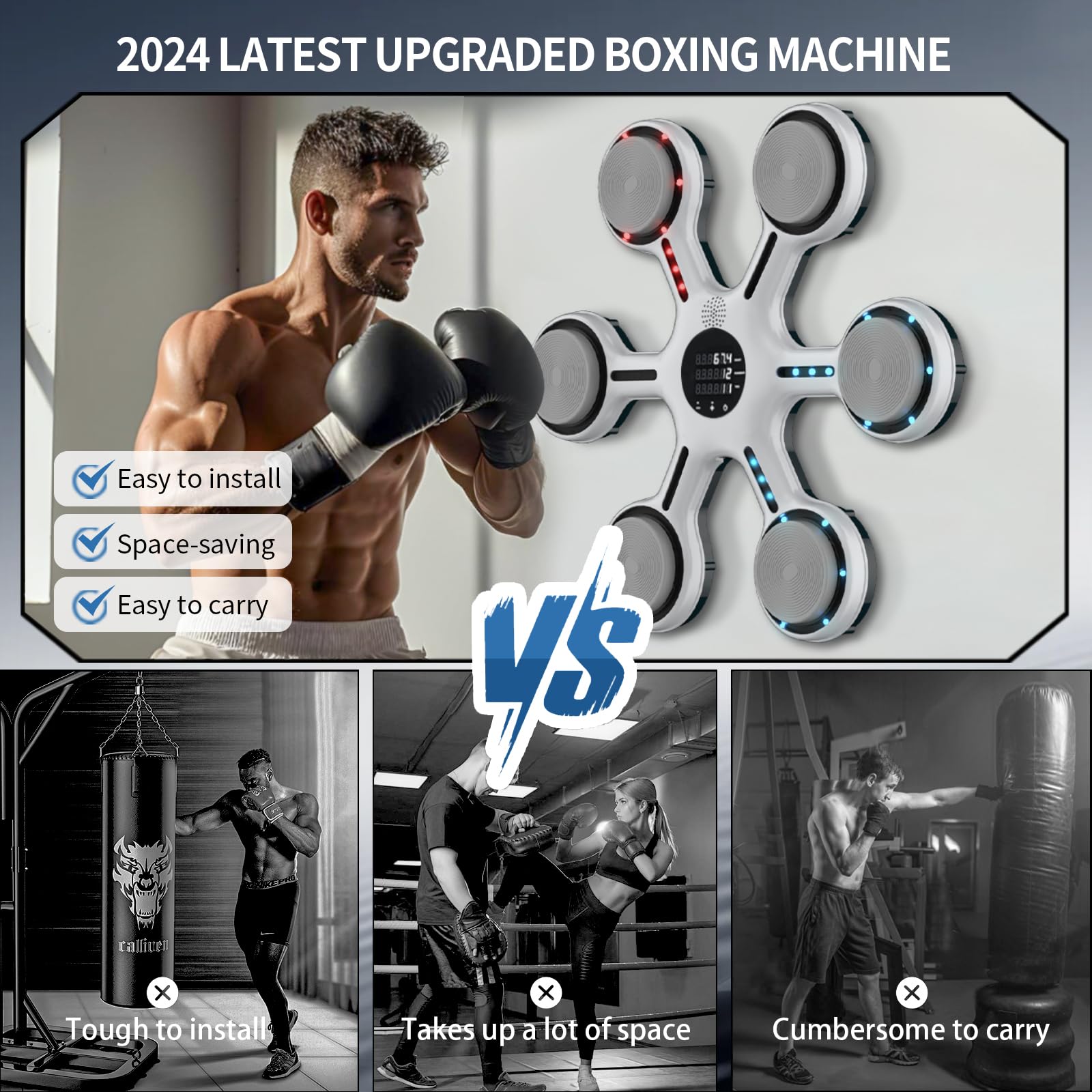 New Smart Professional Music Boxing Machine - Large Bluetooth Wall-Mounted Boxing Equipment with Exercise Mat for Home Gym | Perfect for Adults & Kids Fitness Training | Ideal for Boxing Workouts, Cardio Exercise & Family Fun