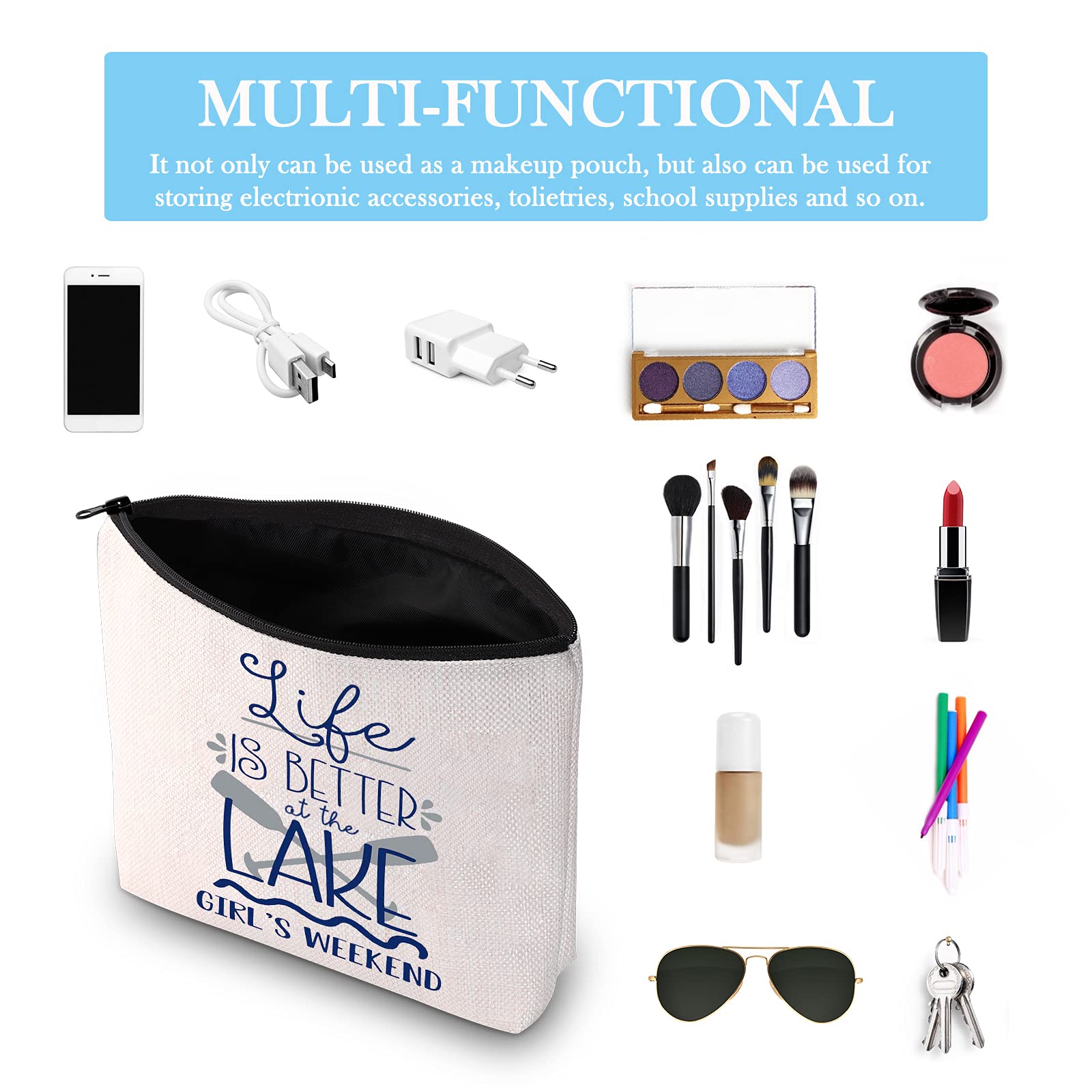 GJTIM Lake-Themed Makeup Bag - Perfect Weekend Getaway & Bachelorette Party Gift (Life Is Better At The Lake) - Ideal for Travel, Cosmetics Storage & Girls' Trips