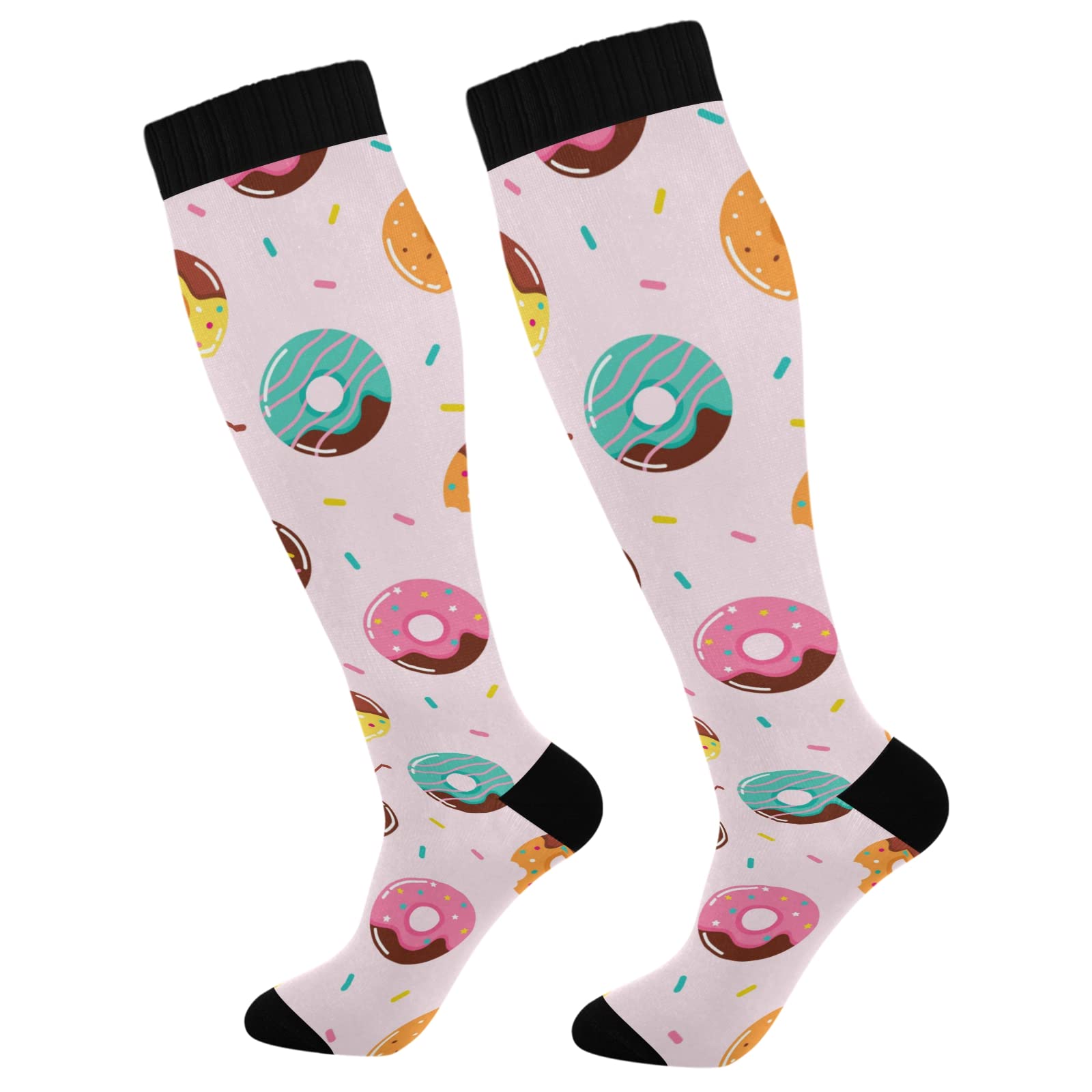 JUNZAN Sweet Doughnuts Compression Socks for Women & Men - Breathable Circulation Support Socks for Running, Cycling, Nursing & Athletic Performance - Perfect for Sports, Work & Daily Comfort