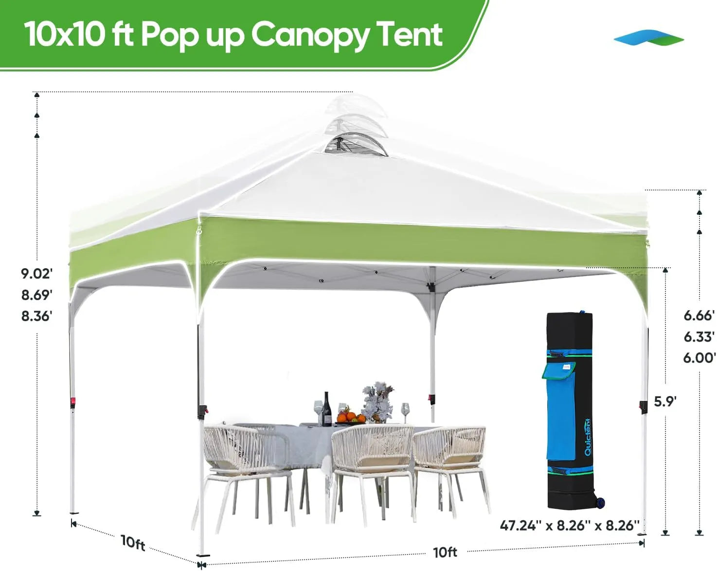 10' x 10' Pop Up Canopy Tent - Easy One Person Setup, Instant Shelter for Outdoor Events, Camping, Beach Parties, and Farmers Markets