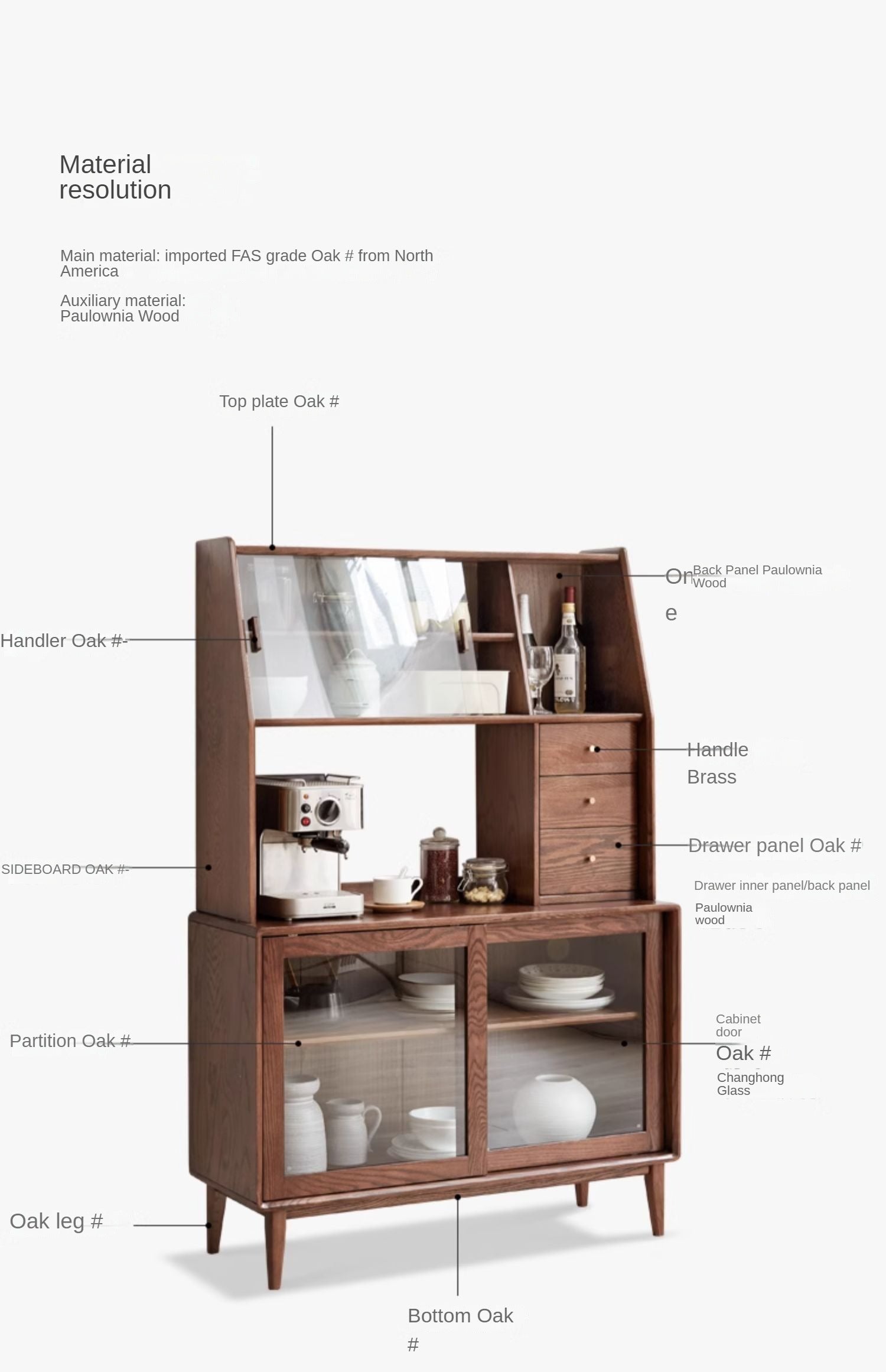 Solid Oak Wood Wall-Mounted Nordic Sideboard with Integrated Storage - Perfect for Living Room, Dining Room, and Entryway Organization