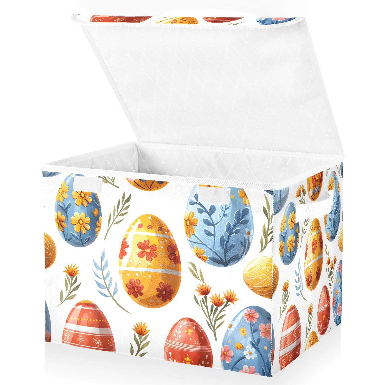 Senya Collapsible Easter Baskets with Lids - Floral Egg Pattern Storage Bins for Clothes, Toys & Home Organization | Perfect for Holiday Decor & Kids Room Storage