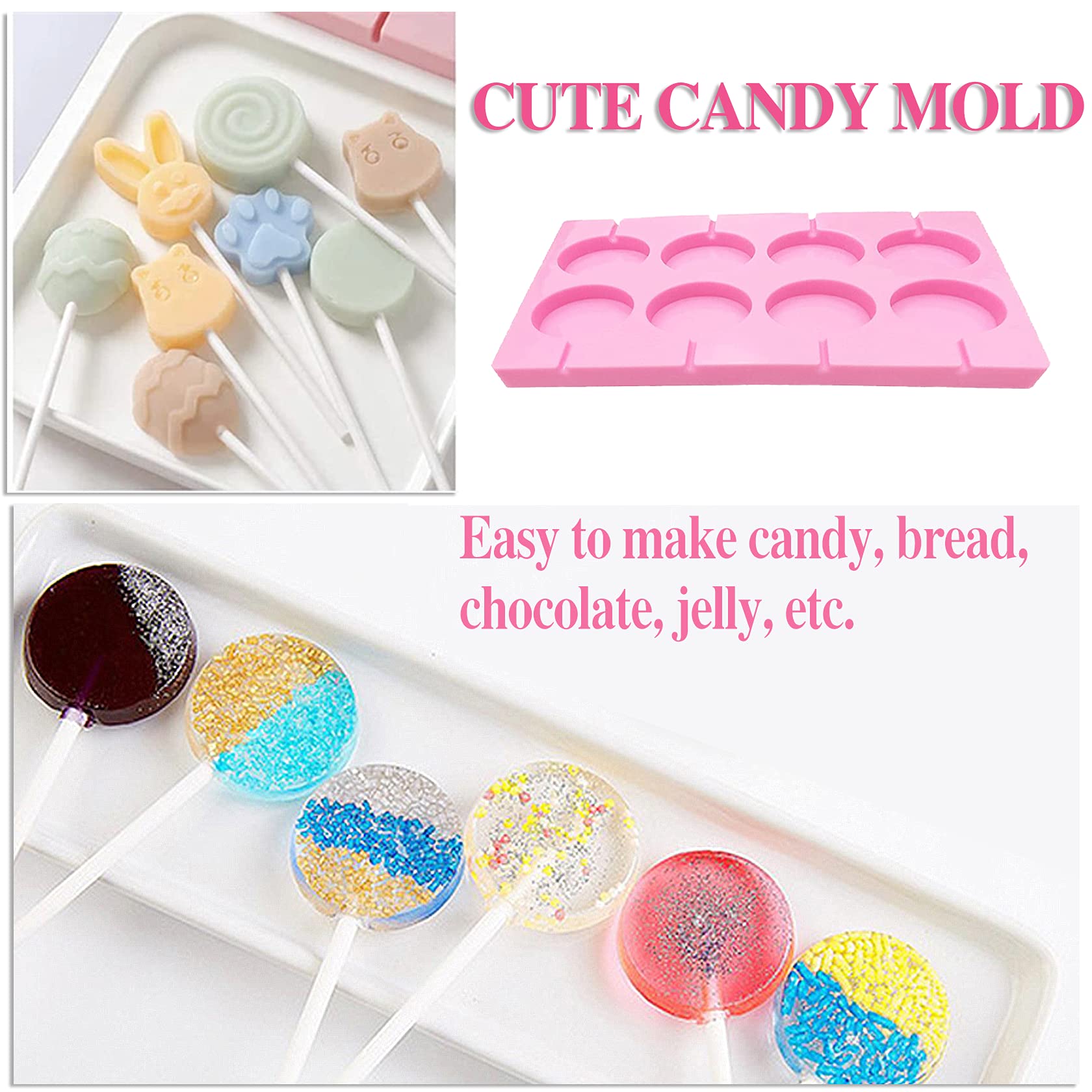 Nonstick Silicone Lollipop Molds Set - 8 Round Candy Molds with 20 Sticks for DIY Hard Candies, Jellies & Chocolates - Perfect for Birthday Parties, Baby Showers & Holiday Treats