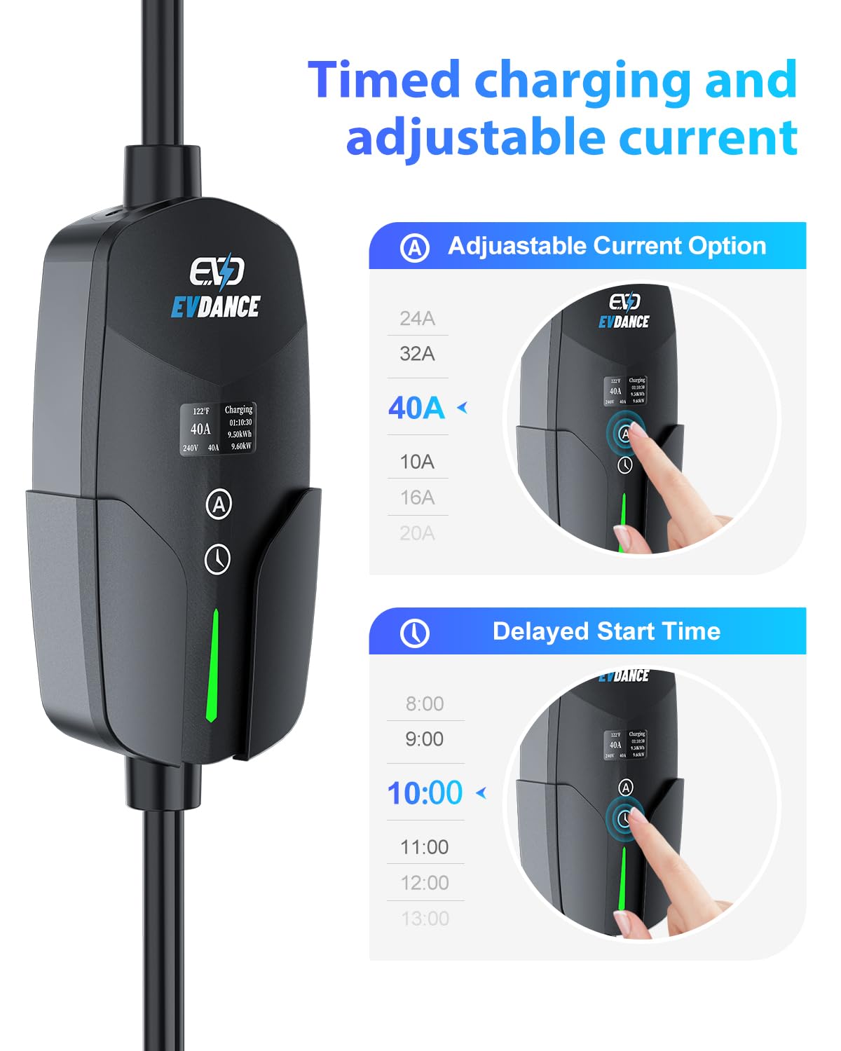40Amp 240V Level 2 EV Charger with 25ft Cable - NEMA 14-50P Portable Electric Vehicle Charging Station for Home & Outdoor Use | Fast Charging for Tesla, Chevy, Nissan & More