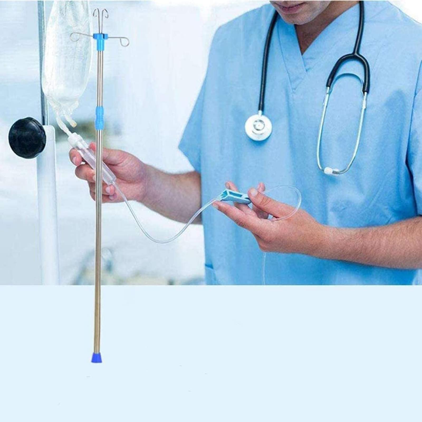 Adjustable Stainless Steel IV Pole Stand with Wheels - Portable Rolling Medical Infusion Drip Stand for Hospitals, Clinics & Home Healthcare Use