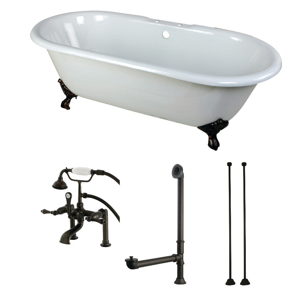66 Inch Cast Iron Double Ended Clawfoot Bathtub with Faucet and Supply Lines - Vintage Freestanding Soaking Tub for Luxury Bathroom & Spa Relaxation