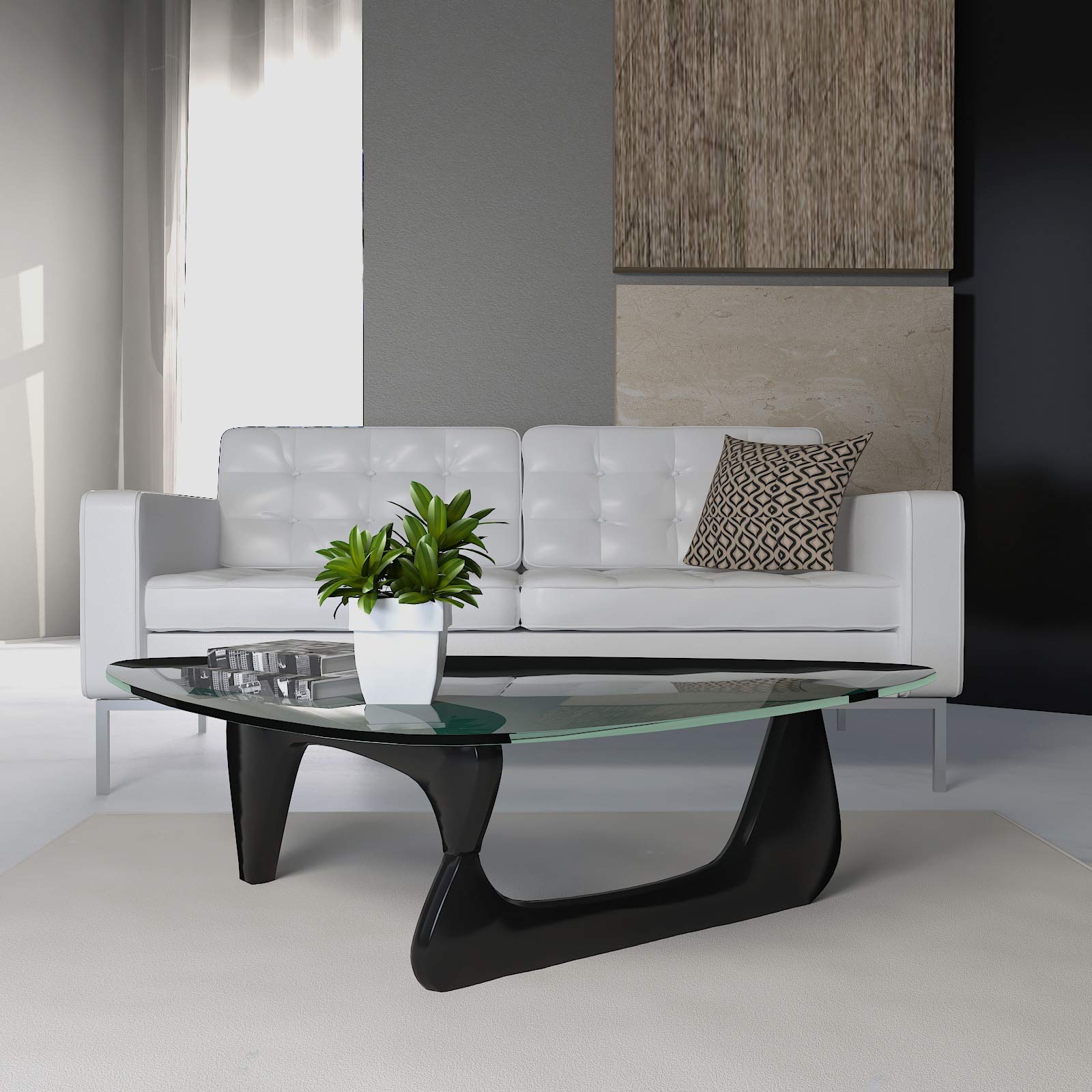 LeisureMod Imperial Glass Top Triangle Coffee Table with Black Base - Modern Living Room Furniture for Small Spaces, Apartments & Home Decor