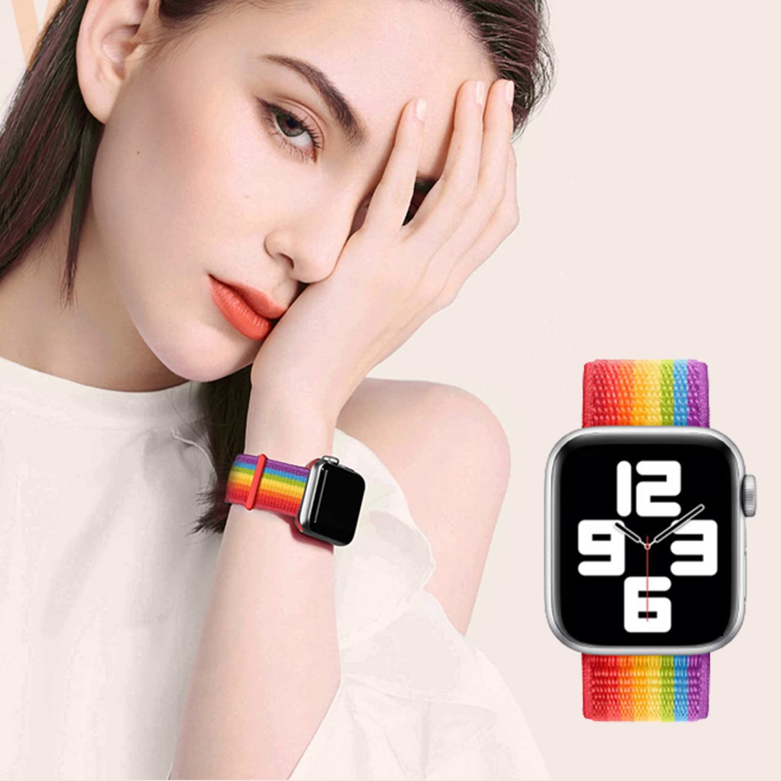 Durable Nylon Sport Loop Band Compatible with Apple Watch Series 1/2/3/4/5/6/7/8/SE - Soft & Adjustable Strap for Workout, Running & Everyday Wear