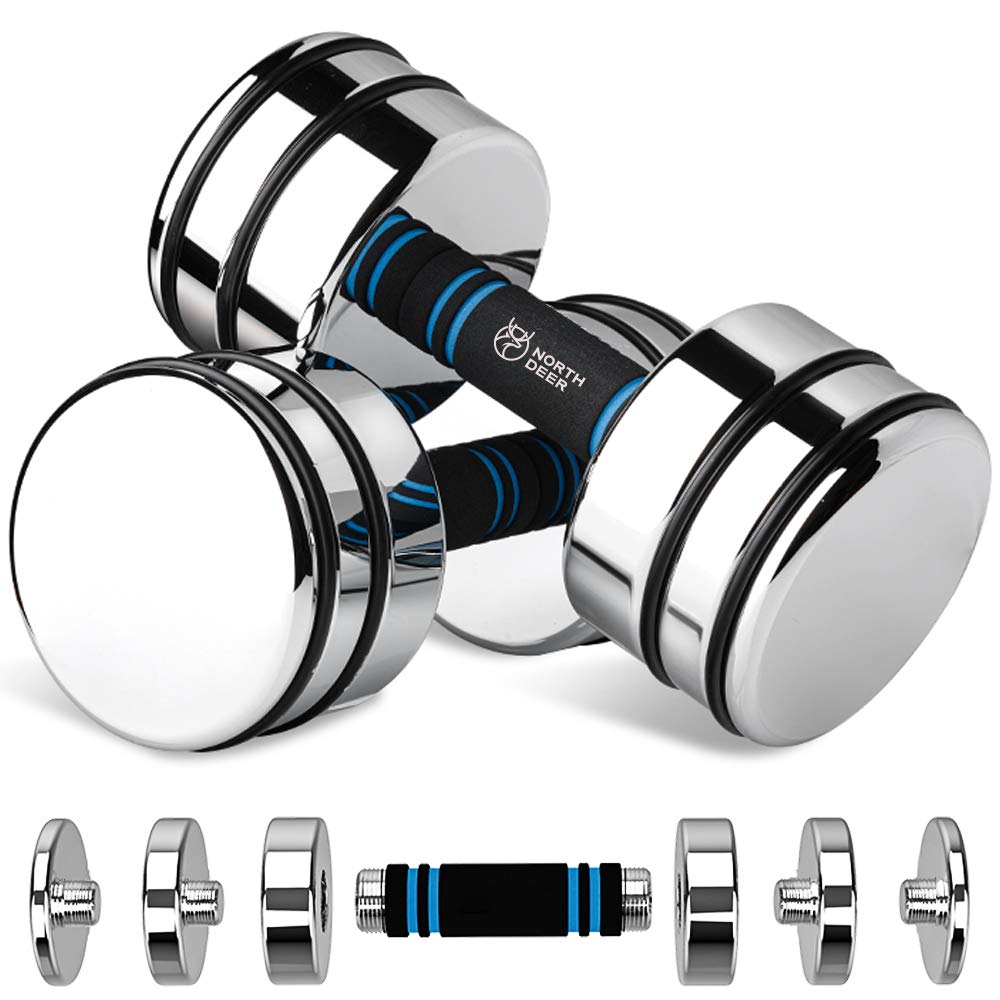 Northdeer Adjustable Chrome Dumbbell Set - 5lb to 50lb Steel Dumbbells with Foam Handles for Home Gym, Strength Training & Weightlifting | Compact Space-Saving Design for Small Apartments & Workout Rooms