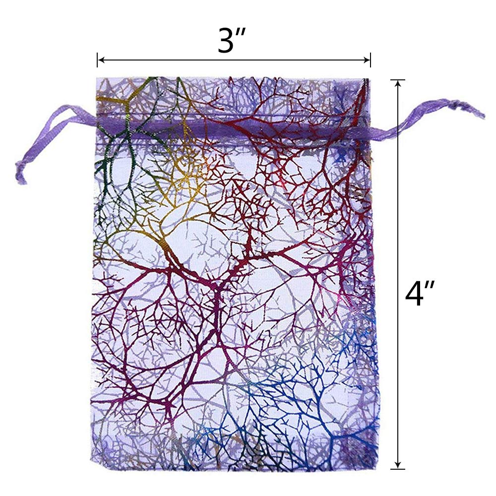 100pcs Purple Organza Gift Bags 3x4 Inches - Jewelry Pouch Drawstring Bags for Christmas Wedding Party Favors, Birthday Gifts & Bridesmaid Accessories - Coralline Organza Favor Bags for Jewelry, Candies & Small Gifts