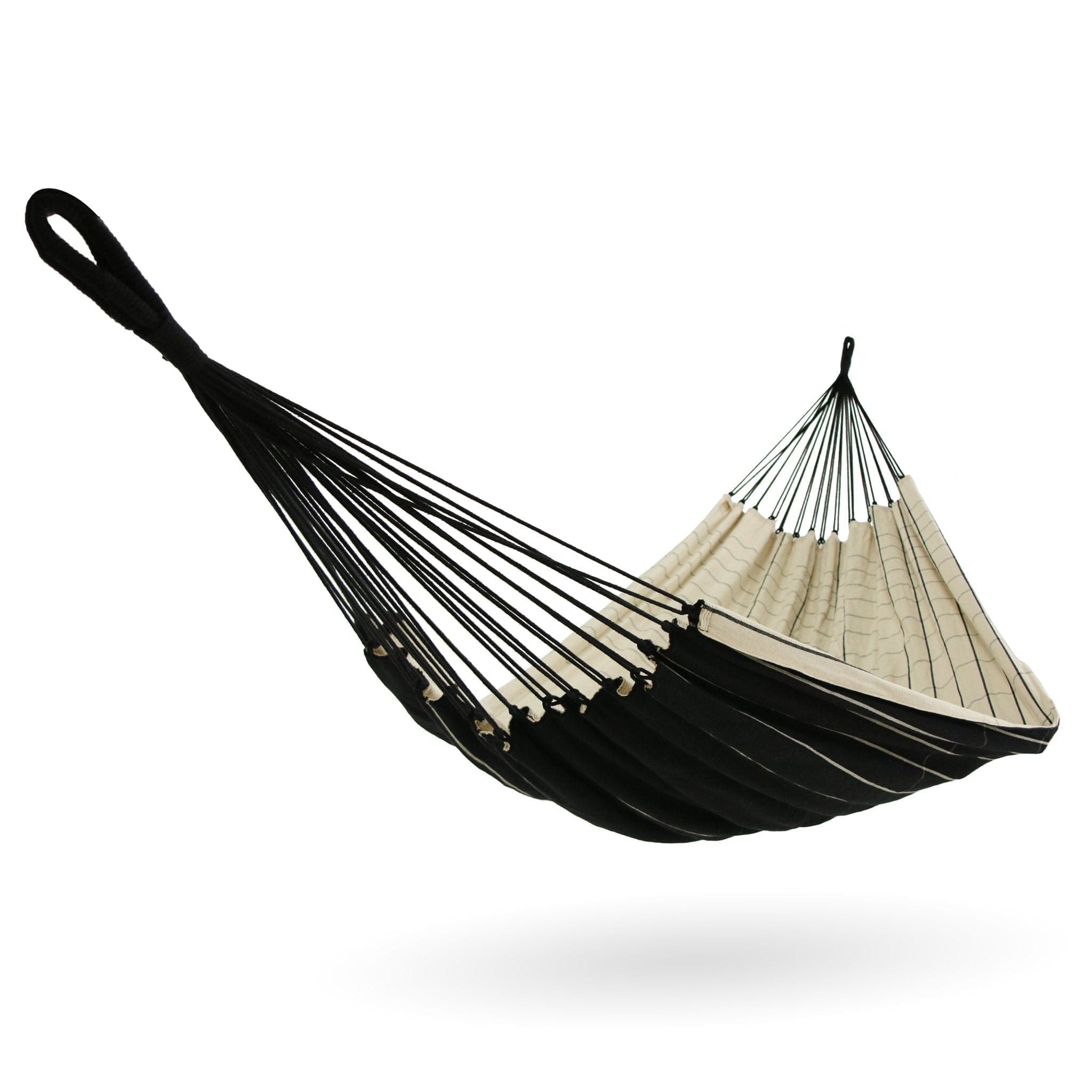 Premium Brazilian Cotton Hammock - Black with White Stripes - Durable & Comfortable Outdoor Hammock for Backyard, Beach, Camping & Travel