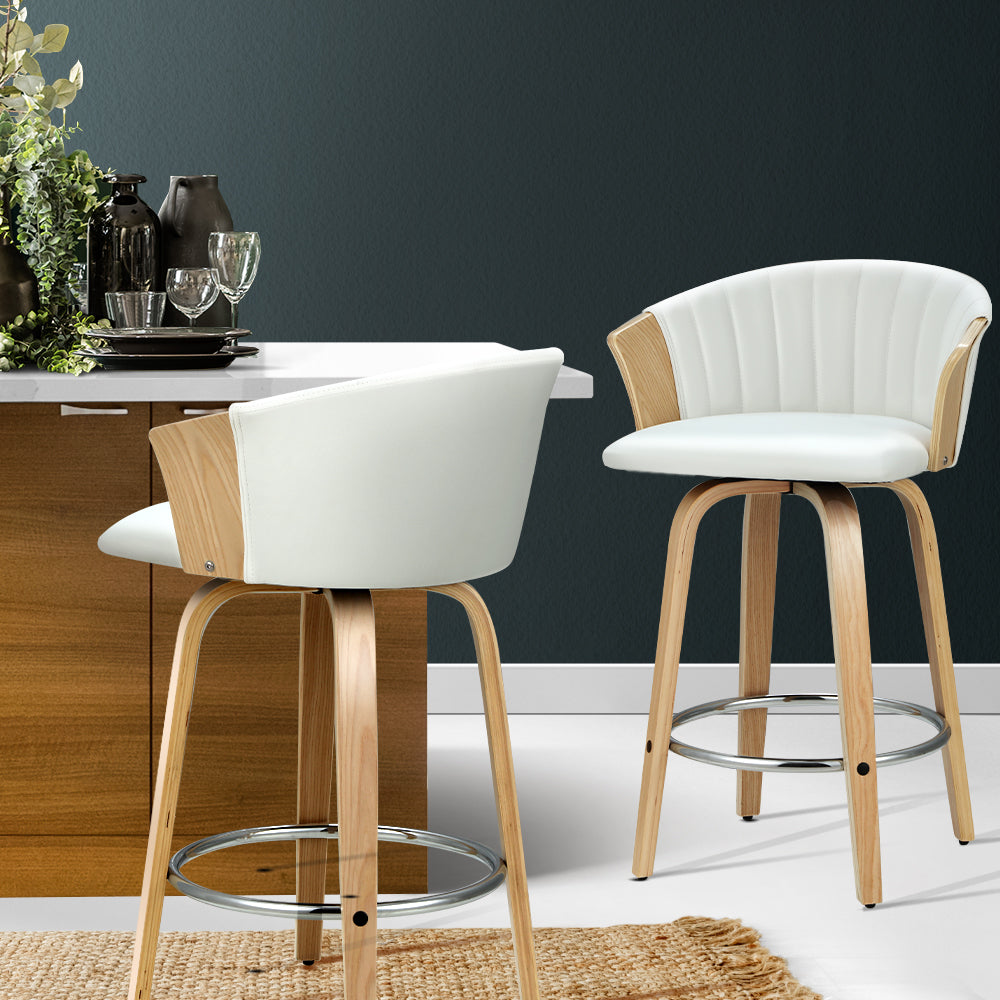 2-Pack Leather Swivel Bar Stools for Kitchen Counter - Adjustable Height Bar Chairs for Breakfast Nook, Dining Room & Home Bar