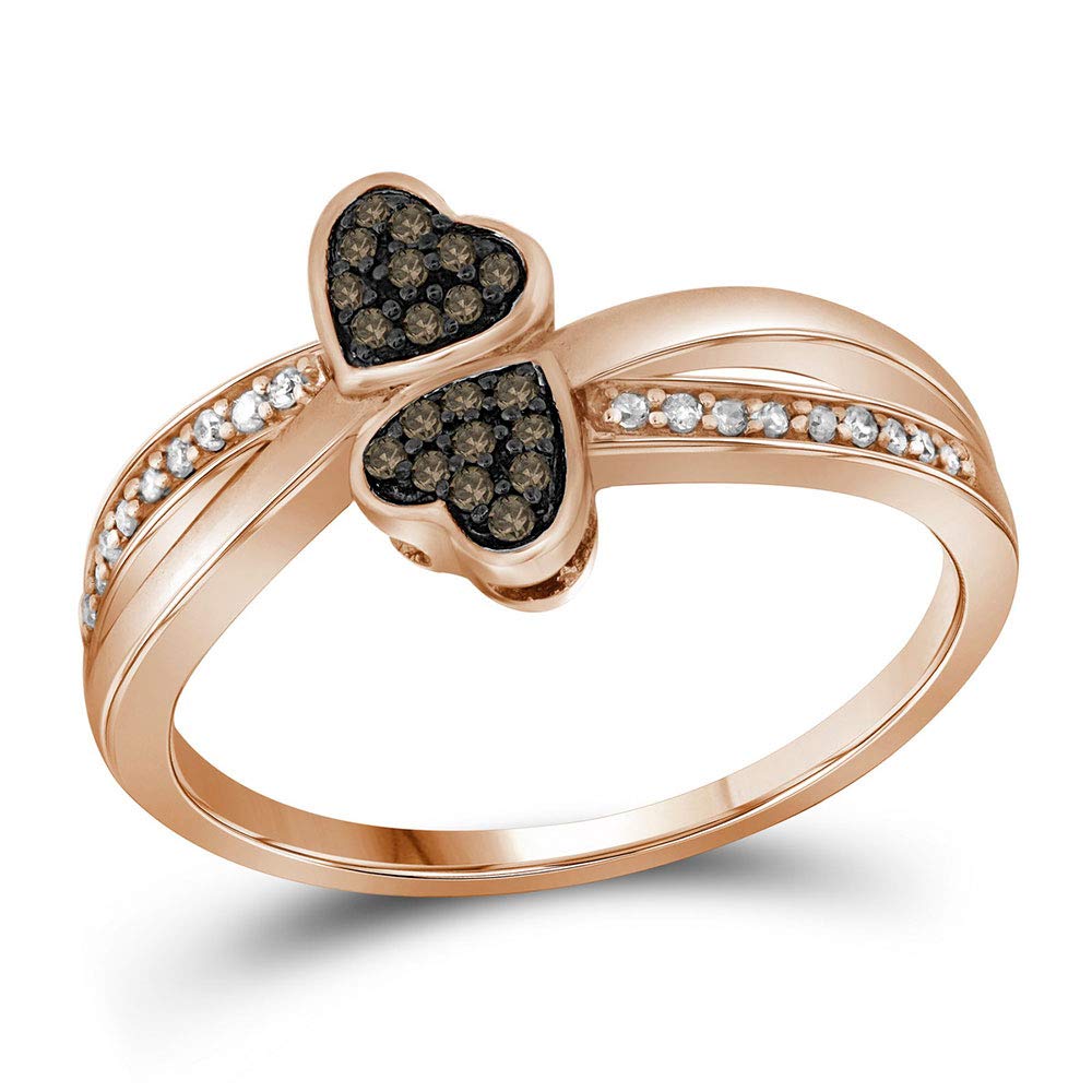 10kt Rose Gold Women's Round Brown Diamond Heart Ring - 1/10 CTW Dazzlingrock Collection | Elegant Jewelry Gift for Anniversary, Valentine's Day & Special Occasions