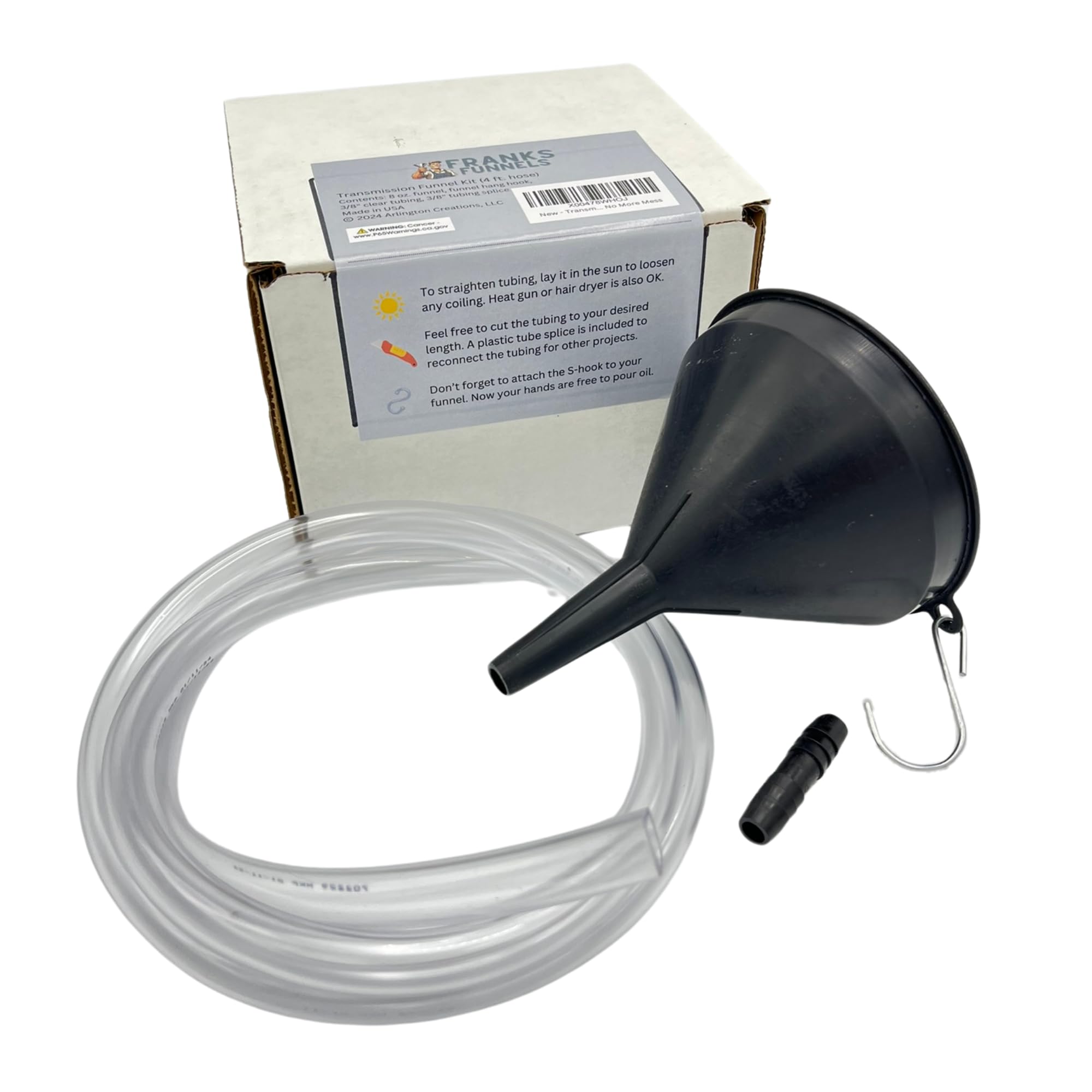 High-Quality Transmission Funnel with 4ft Clear Tubing - Made in USA - Easy Reach for Tight Spaces, No-Spill Design - Ideal for Car Maintenance & DIY Oil Changes