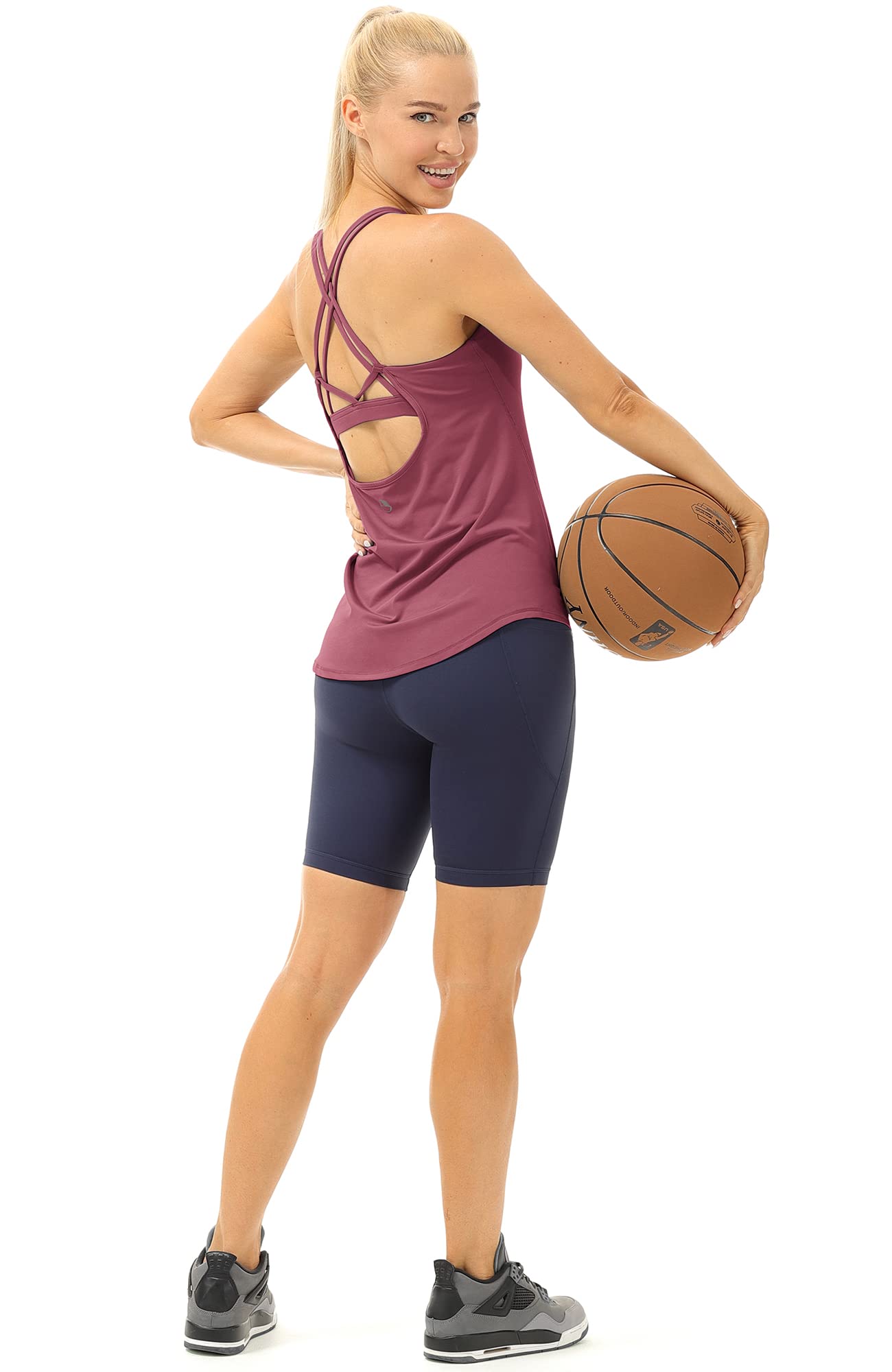 Icyzone Women's Workout Tank Tops with Built-in Bra - Strappy Athletic Yoga Shirts for Running, Gym & Exercise | Perfect for Yoga, HIIT, Pilates & Fitness Training
