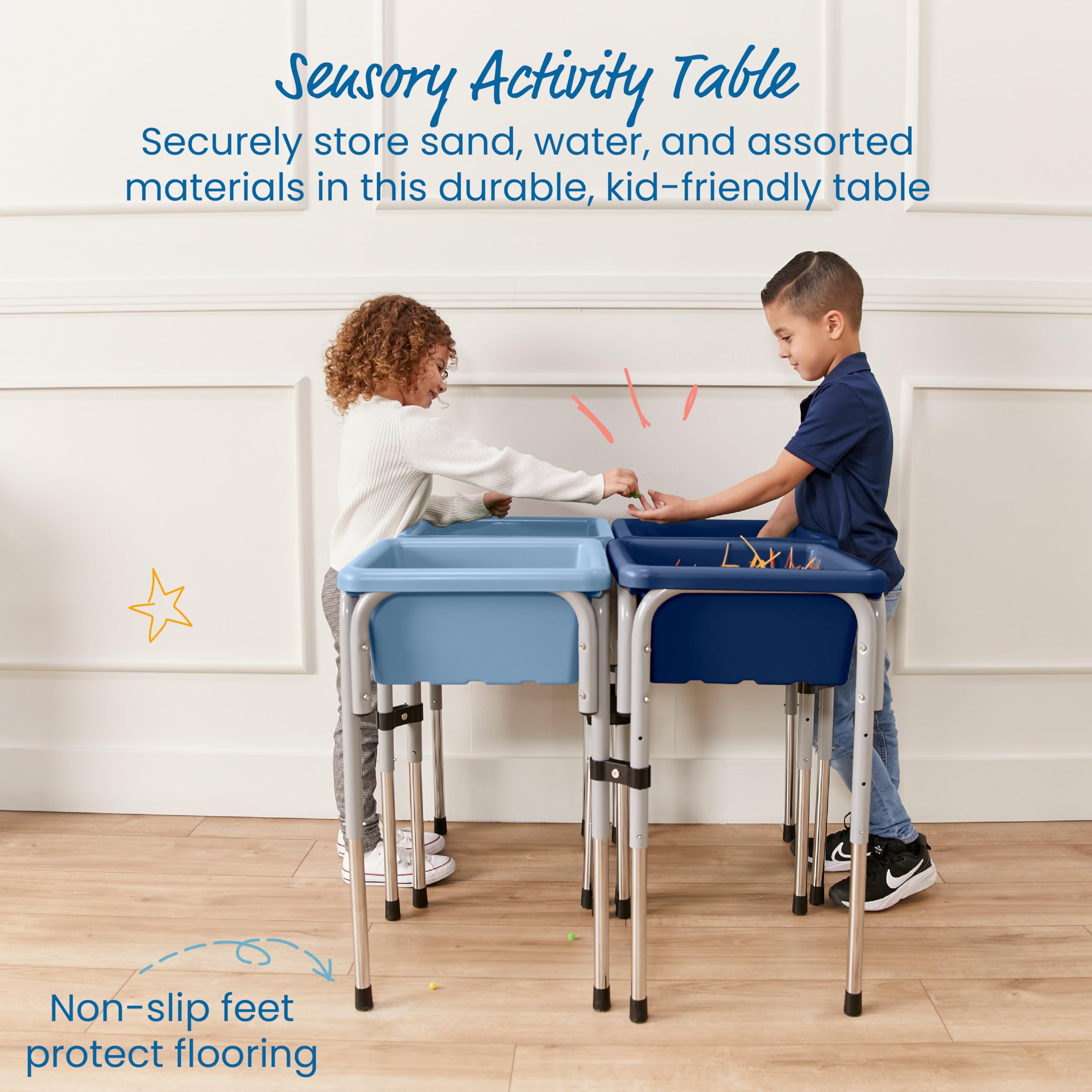 ECR4Kids Adjustable 4-Station Sand and Water Play Table with Sensory Bins - Navy & Powder Blue for Toddlers - Outdoor & Indoor Sensory Play Activity Center for Kids