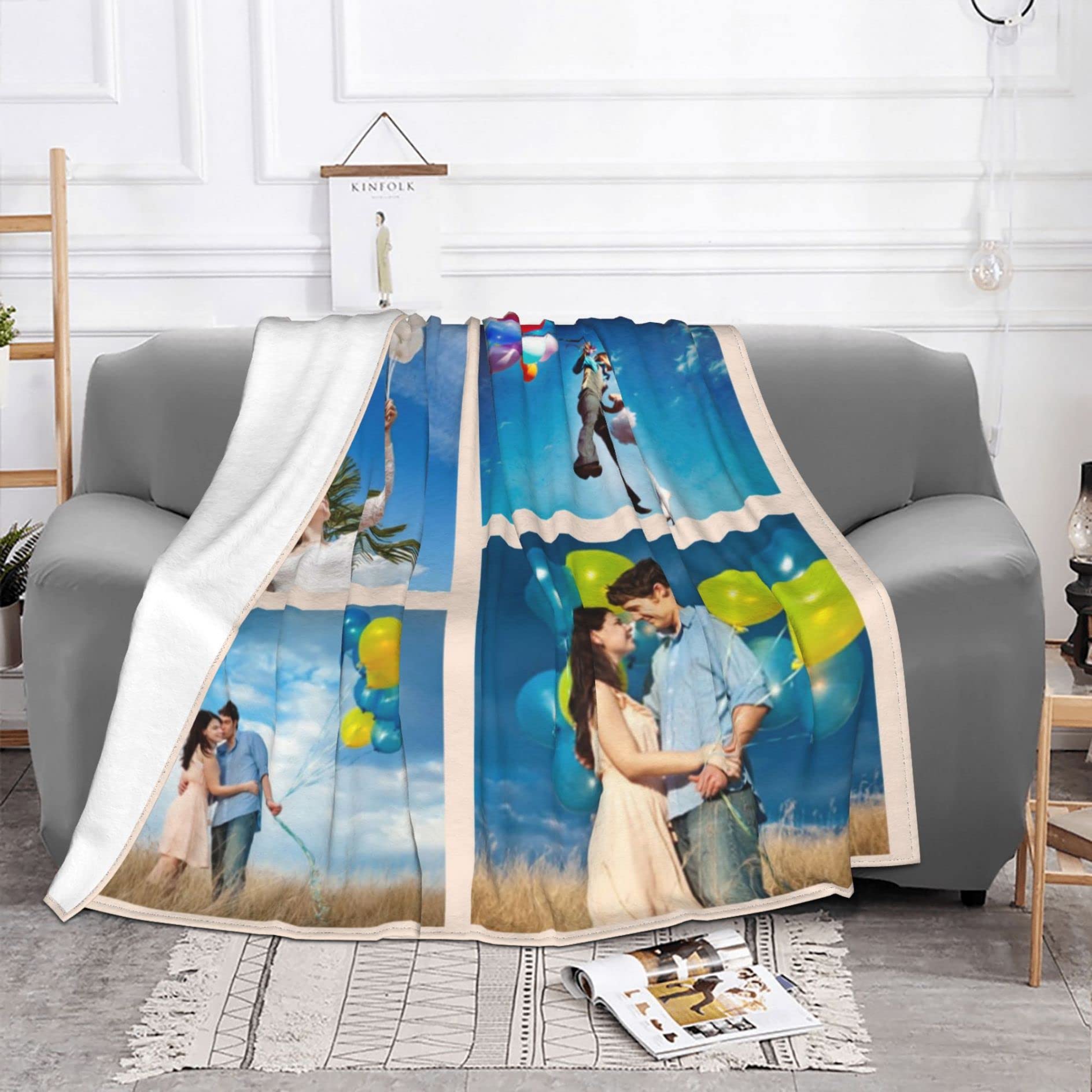 Custom Photo Collage Fleece Blanket - Personalized Gift for Her, Him, Dad, Mom, Grandma & Grandpa - Soft Travel Memory Throw Blanket with 4 Photos - Perfect for Anniversaries, Birthdays & Family Reunions