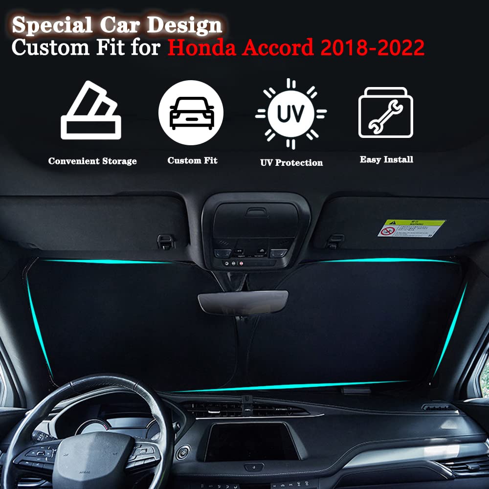 Custom Fit Honda Accord 2018-2022 Windshield Sun Shade - Foldable UV Protection Car Sun Visor, Heat & Glare Blocking Sunshade (Silver) | Keep Your Car Cool in Summer Parking & Road Trips