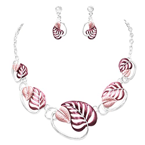 Pink And Purple Leaves Silver Tone