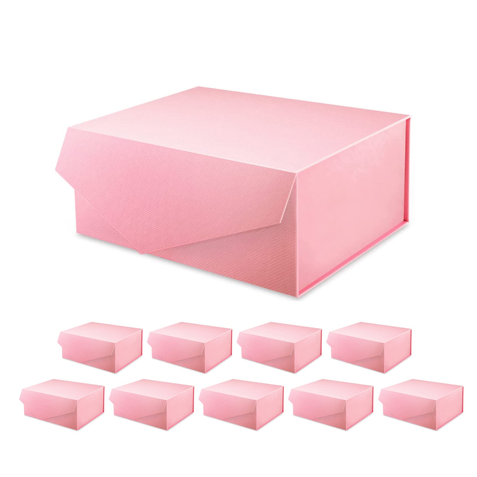 PACKQUEEN 10 Pack 9x6.5x3.8 Inch Bridesmaid Gift Boxes - Collapsible Magnetic Closure Rectangle Boxes for Wedding Favors, Jewelry, Cosmetics & Party Gifts (Matte Pink Grain Texture) | Perfect for Bridal Showers, Birthday Presents & Holiday Packaging