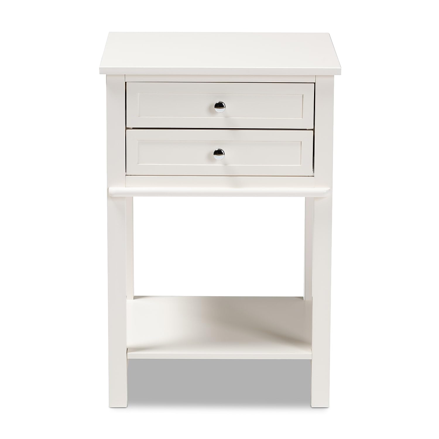 Baxton Studio Willow Modern Transitional White Finished 2-Drawer Wood Nightstand - Stylish Bedside Table for Bedroom Decor & Storage
