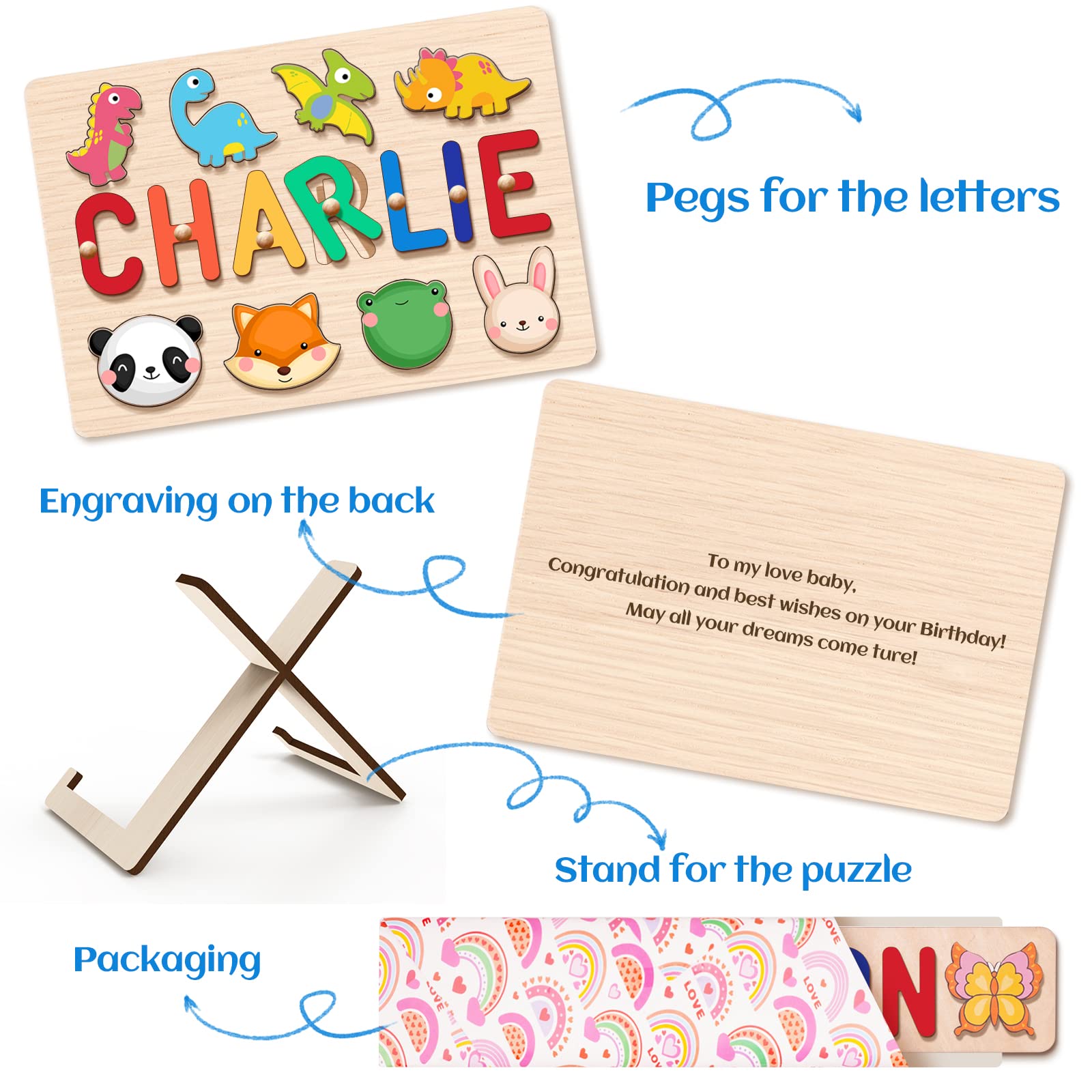 Custom Name Puzzle for Kids - 1st Birthday & Christmas Gift for Boys & Girls - Nursery Decor
