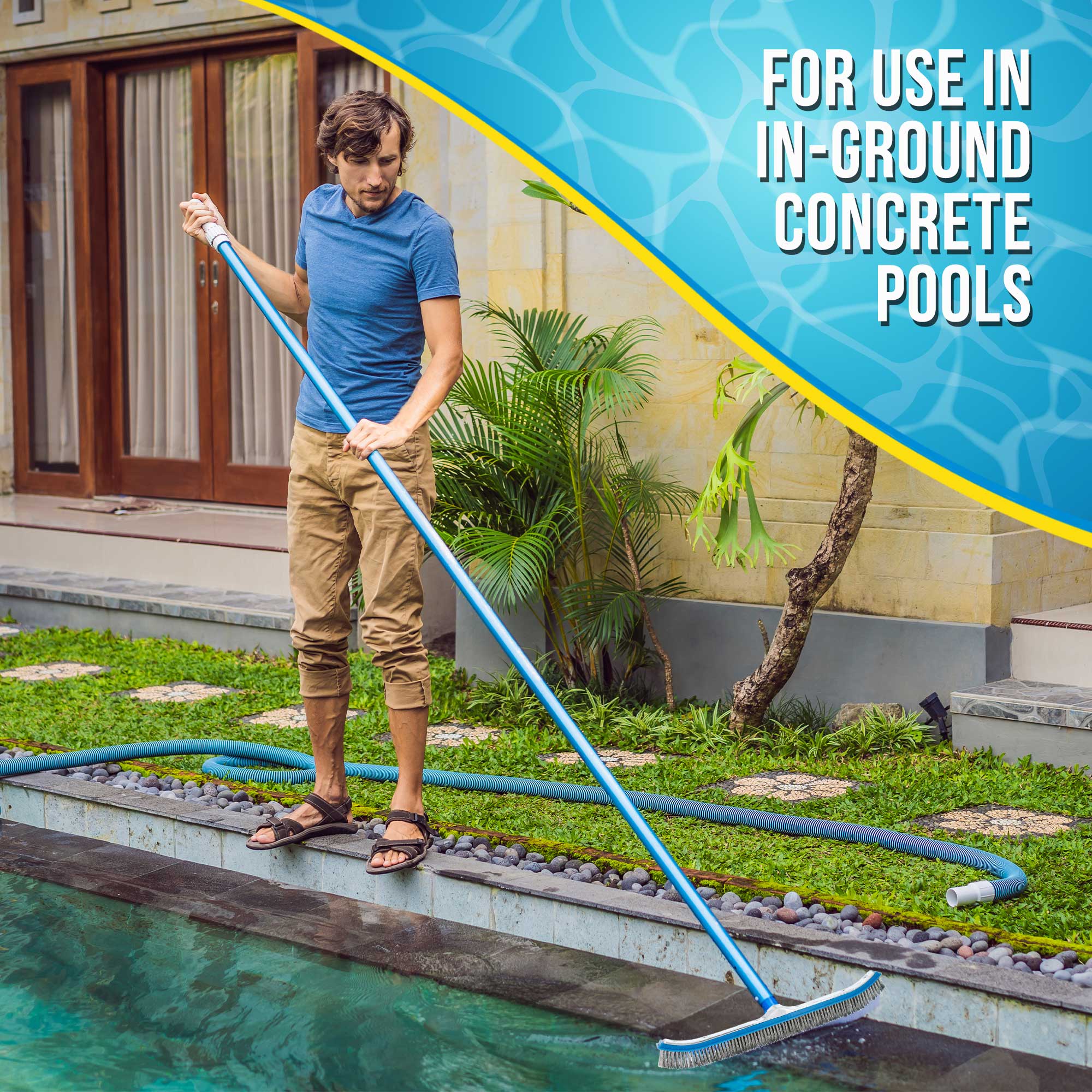 U.S. Pool Supply® Professional 18-Inch Stainless Steel Pool Algae Brush with EZ Clip Handle - Heavy Duty Bristles for Removing Calcium Buildup, Rust Stains & Debris - Perfect for In-Ground & Above Ground Pools Maintenance