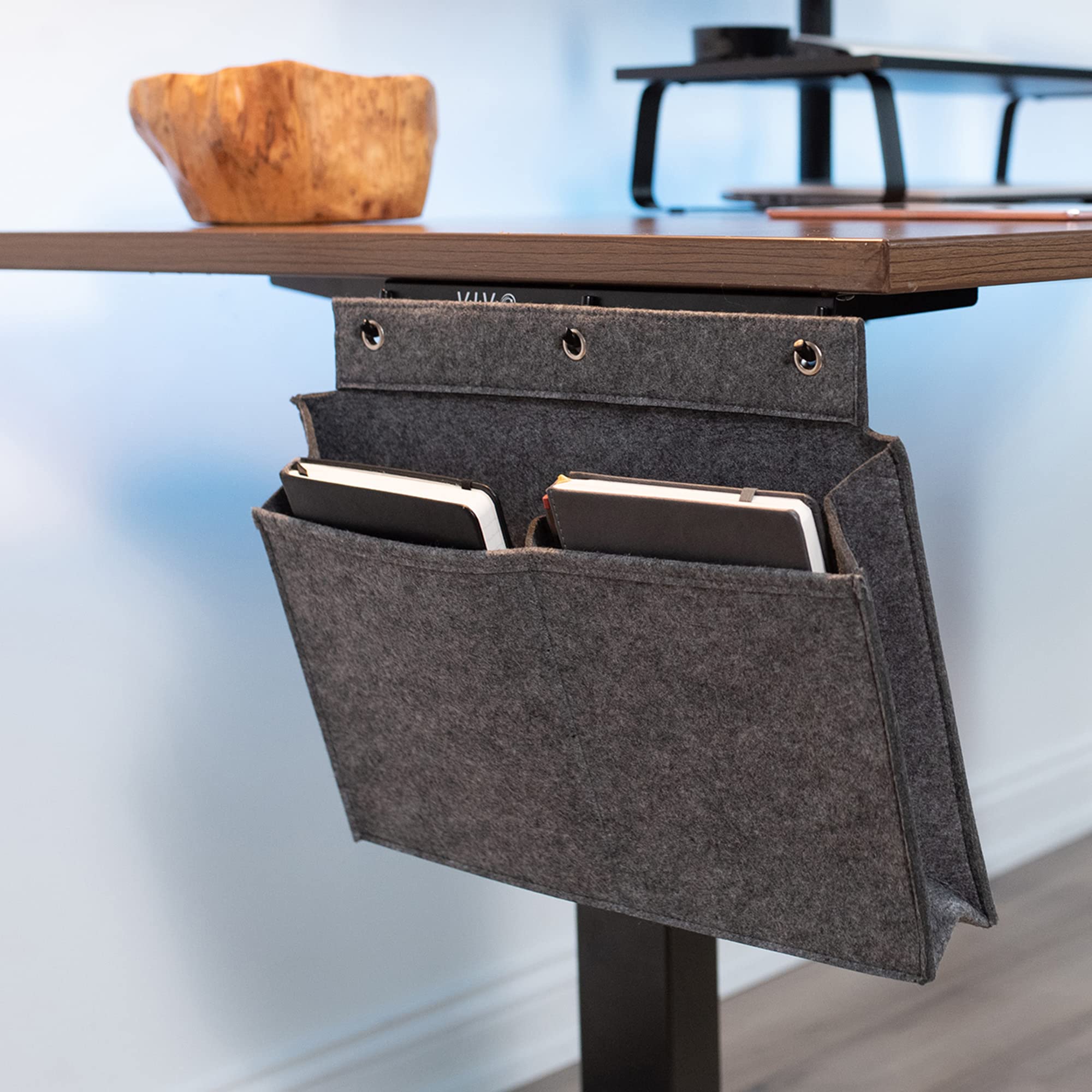 VIVO Side Storage Pocket for Desk - 2 Pocket Workstation Organizer, Hanging Table Bag Pouch for Office Supplies, Notebooks & Accessories (Gray, DESK-AC08PG) - Perfect for Home Office, Study Desk & Workspace Organization