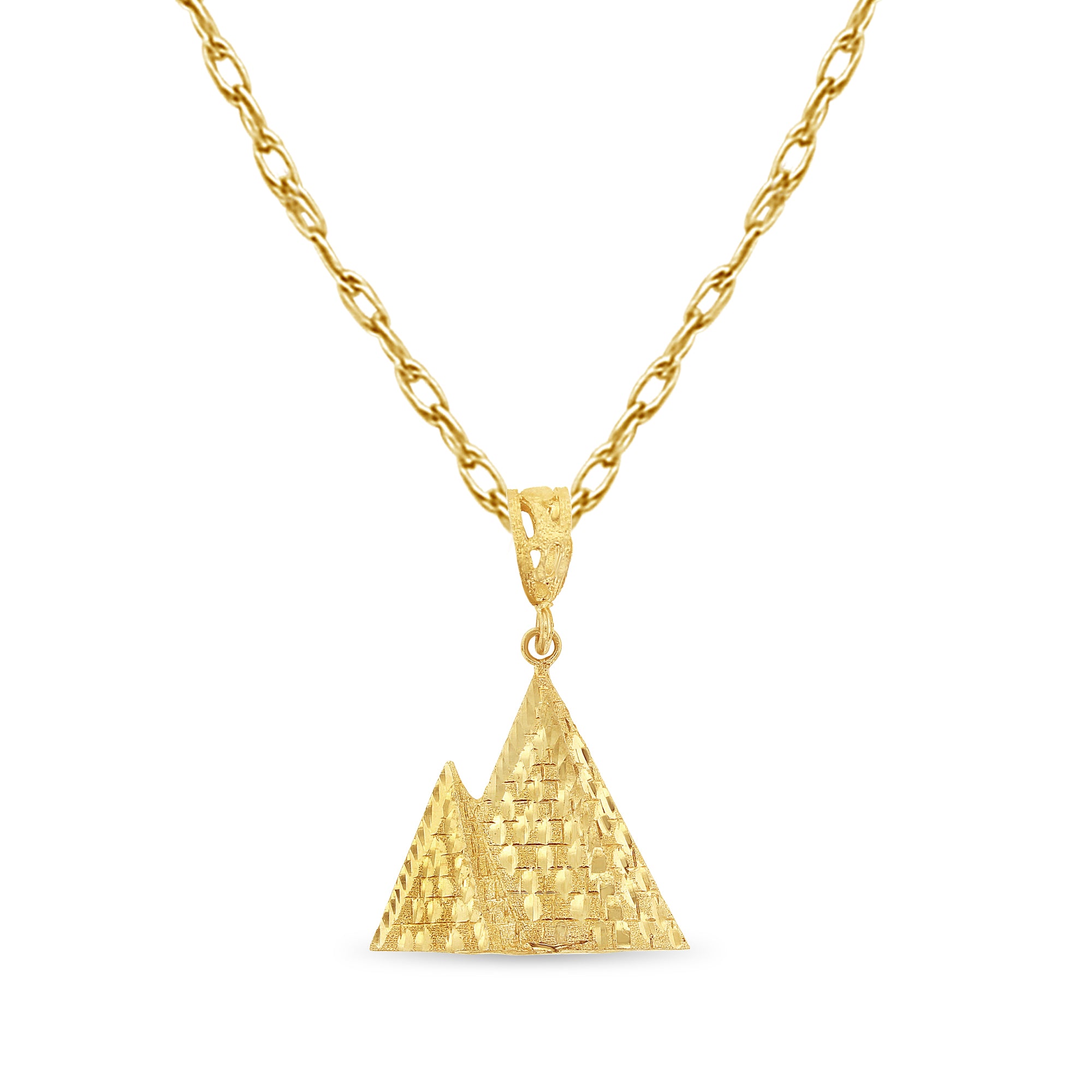 10K Yellow Gold Pyramid Pendant with Diamond Cuts - Elegant Jewelry for Women, Perfect for Gifts, Parties, and Everyday Wear