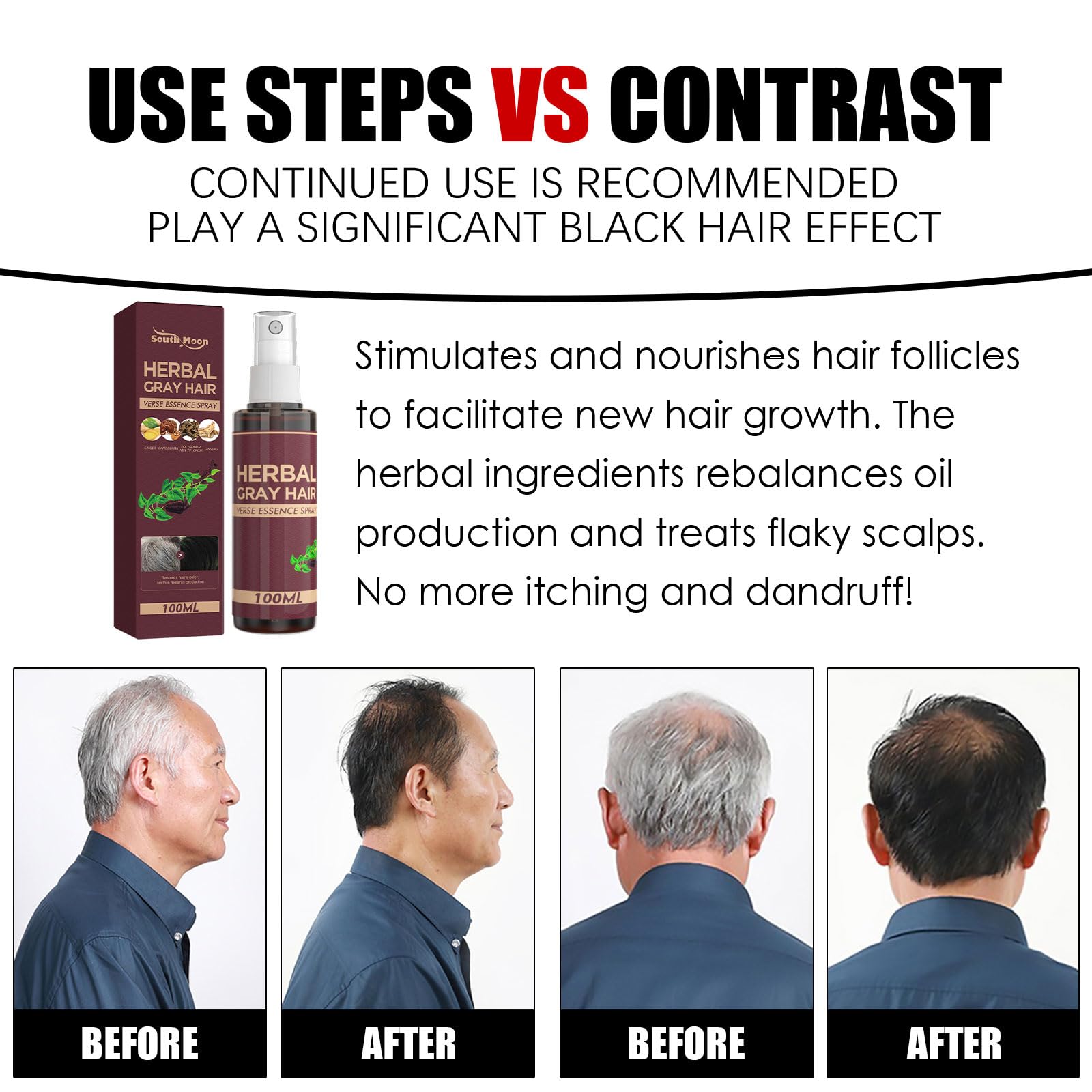 Natural Herbal Gray Hair Reversal Conditioner & Coloring Essence Spray - Darken Hair, Reverse Grey Hair for Men & Women - Perfect for Daily Use & Salon Styling
