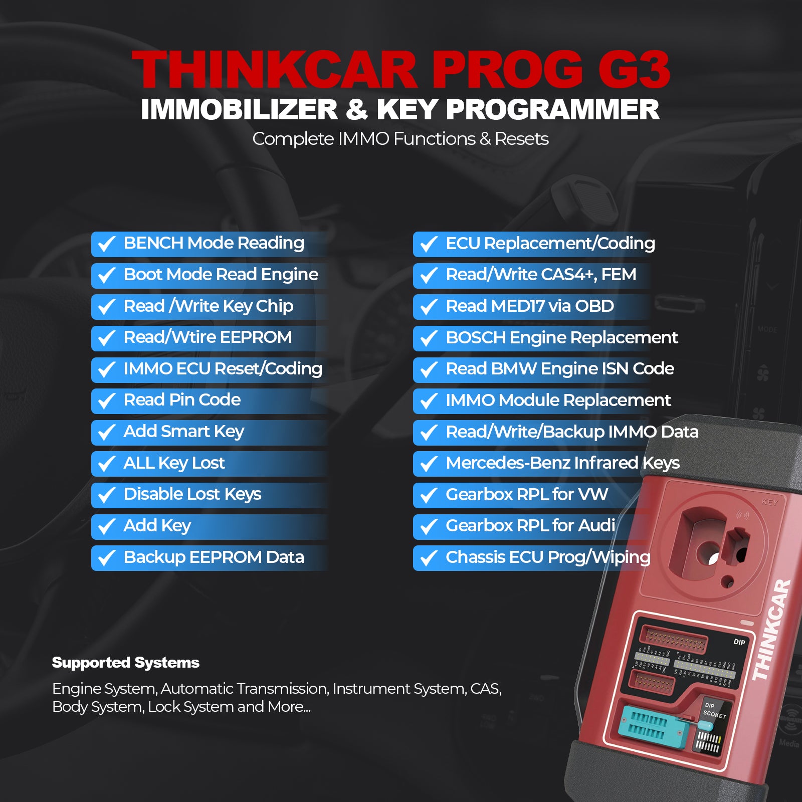 PROG 3 Professional Car Key Programmer - Auto Immobilizer & Diagnostic Tool for Vehicle Key Coding, ECU Programming - Perfect for Locksmiths, Mechanics & Car Dealerships