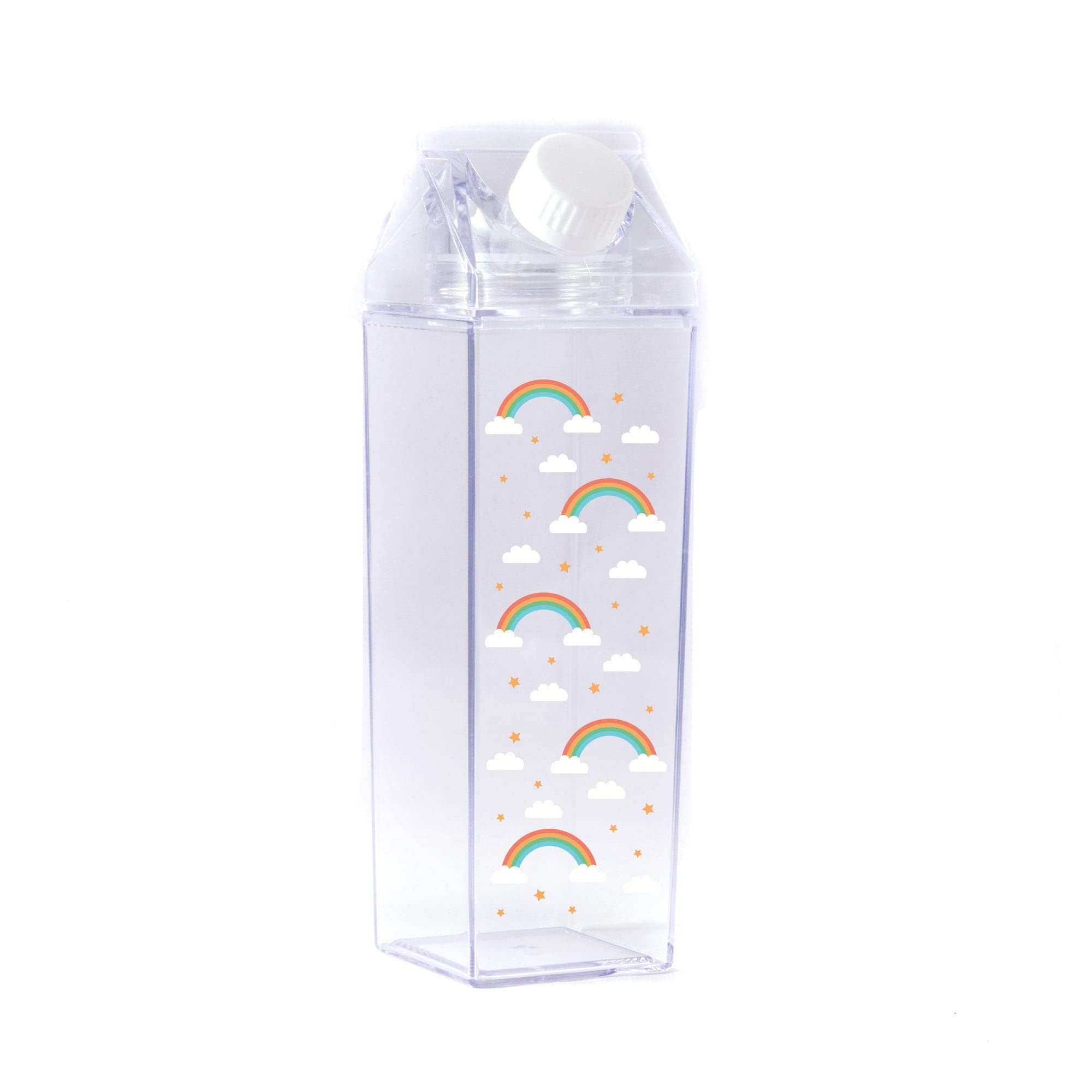 TeesAndTankYou Rainbow Pattern Milk Carton Water Bottle 500ml (16.9oz) - BPA Free Clear Reusable Bottle for Kids, School, Gym & Outdoor Activities