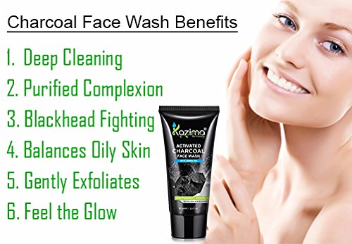 KAZIMA Activated Charcoal Face Wash with Green Tea - Anti Pollution, Anti Aging & Acne Treatment for Clear Skin (Pack of 3 x 100ml) | Deep Cleansing, Pore Minimizer & Skin Detox | Perfect for Daily Skincare Routine & Post-Workout Refresh