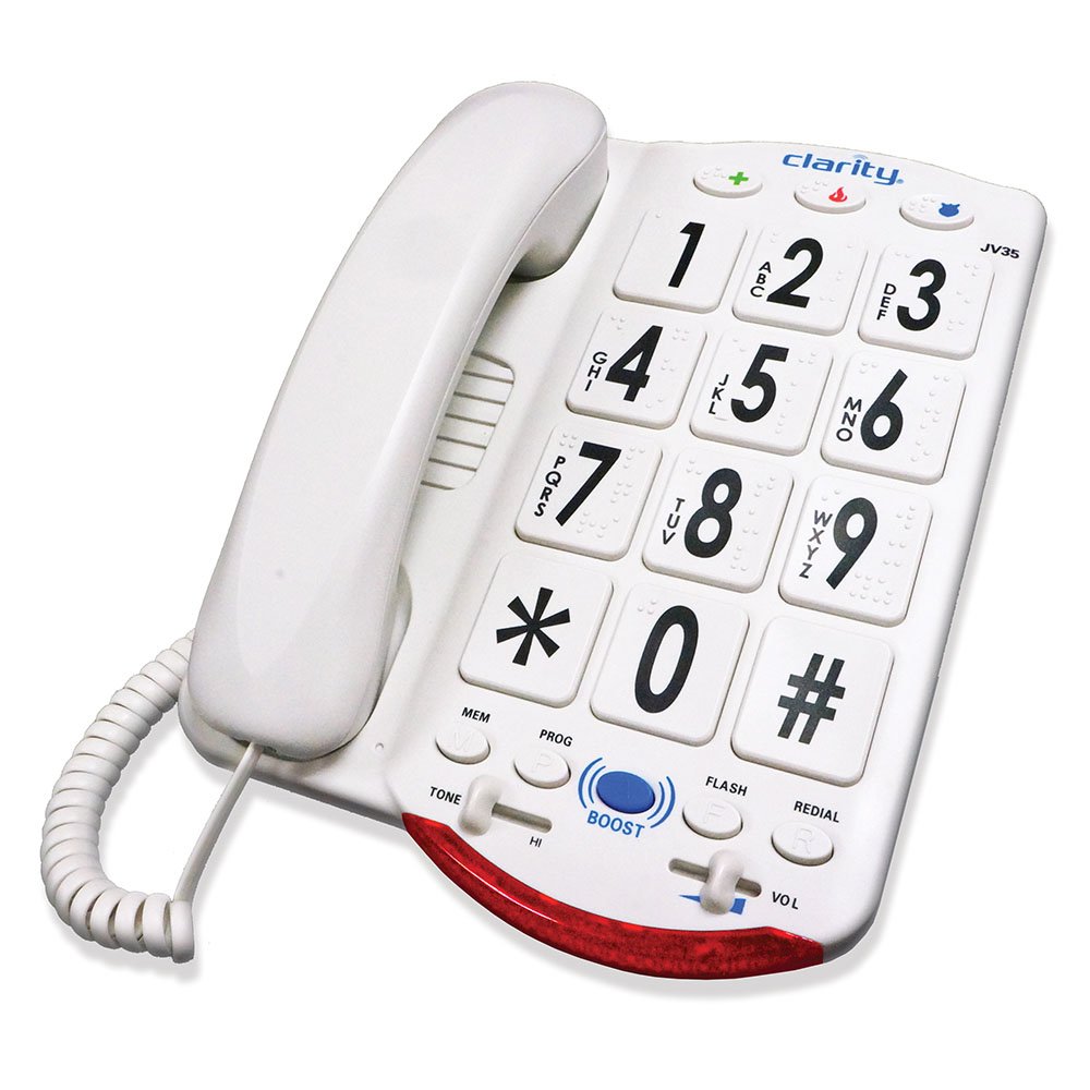 Clarity JV35W Amplified Braille Phone for Visually Impaired - High Volume Corded Telephone with Large Buttons & Braille Keypad - Ideal for Seniors & Low Vision Users at Home or Office