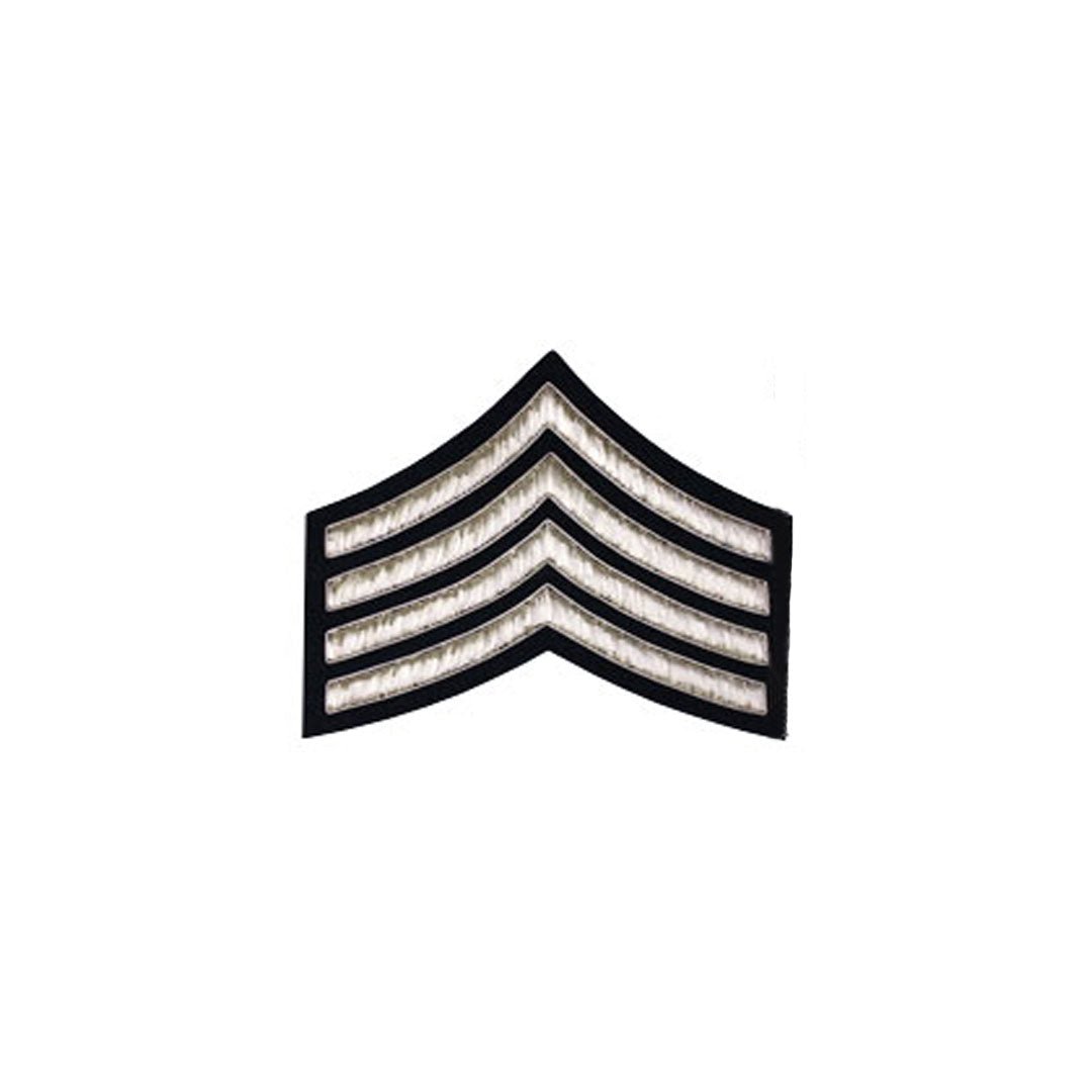 4 Stripe Chevrons Badge Silver Bullion on Blue - Military Insignia for Uniforms, Collectibles & Gifts | Perfect for Veterans, Law Enforcement & Patriotic Decor