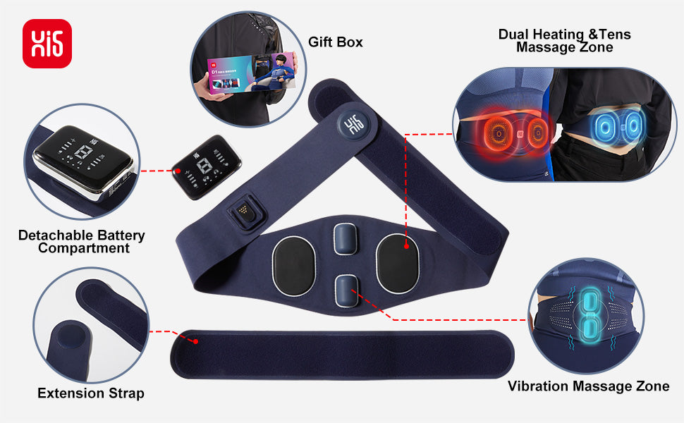 D1 Portable TENS Heating Pad with Massage - Heated Belt for Lower Back Pain Relief, Tens Pulse Vibration Therapy - Perfect for Home, Office & Travel Use