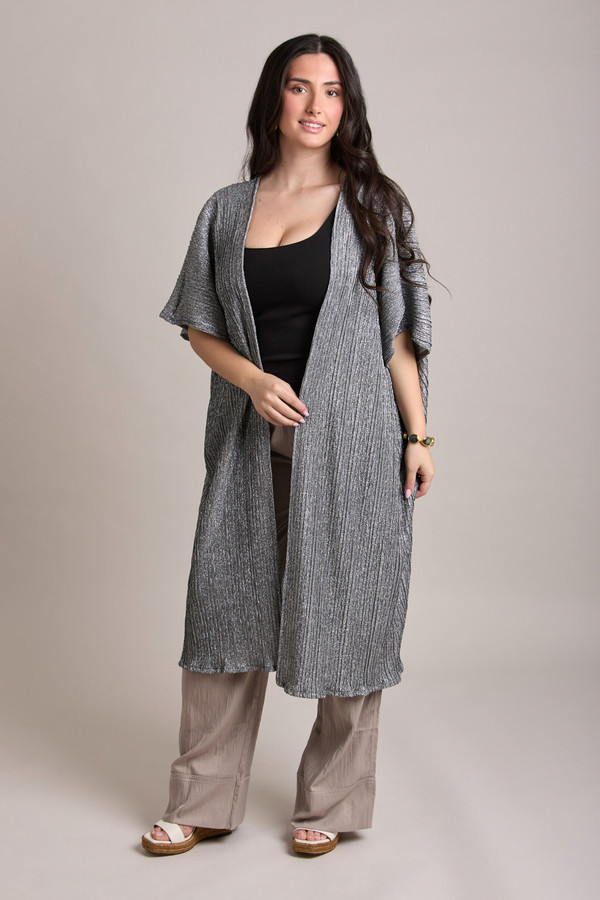 Elegant Pleated Metallic Kimono for Women - Stylish Loose Cover Up for Parties, Weddings & Special Occasions