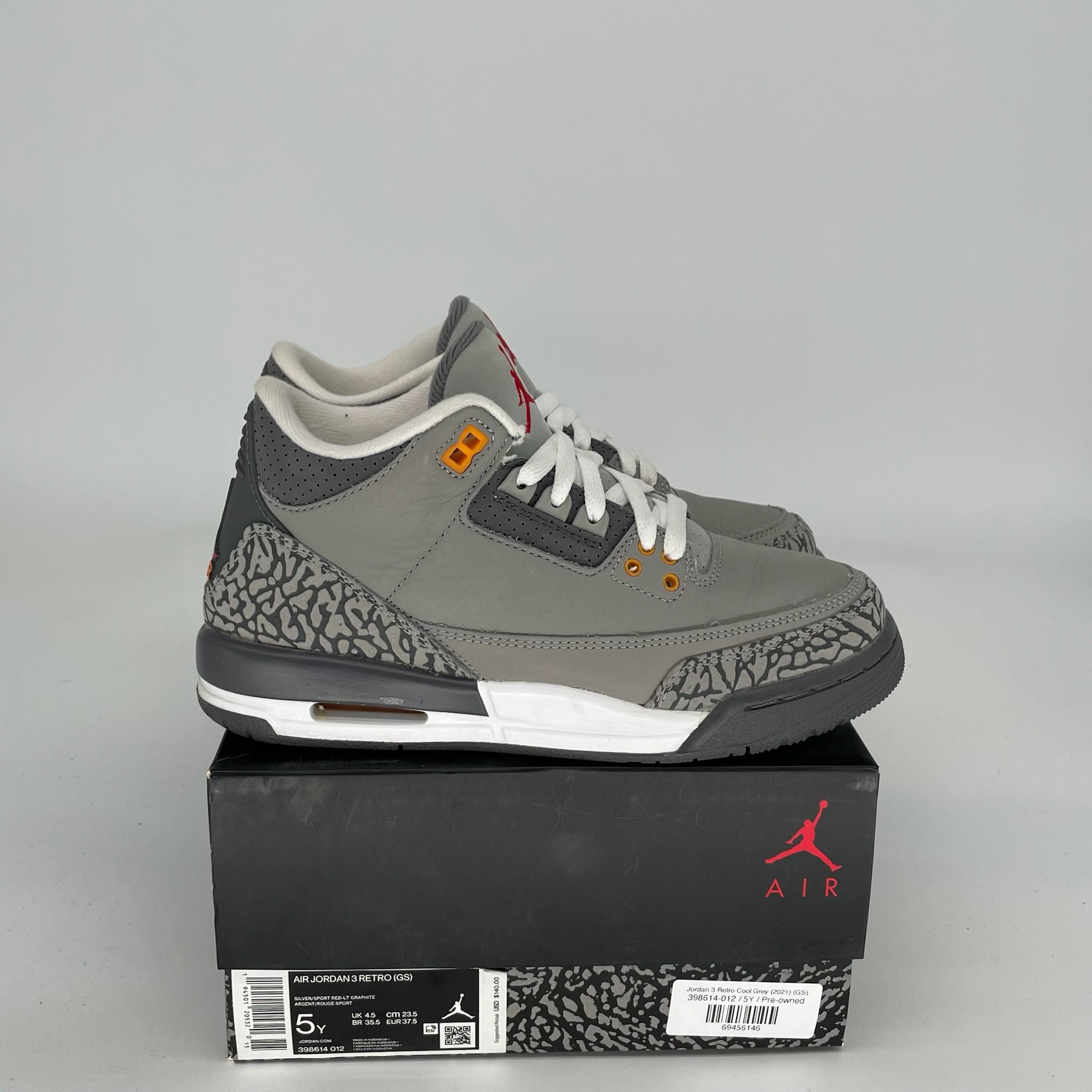 Air Jordan 3 Retro Cool Grey Size 5Y (398614-012) - Men's Basketball Shoes for Casual Wear & Street Style