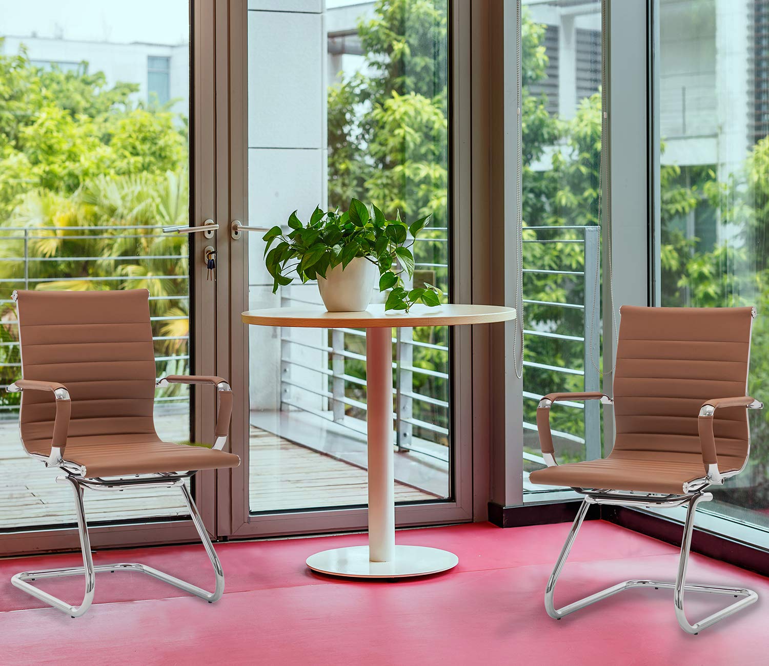Premium Heavy Duty Office Chair - Ergonomic Leather Conference & Guest Chair with Lumbar Support, Set of 2 (Cafe Brown) - Perfect for Reception Areas, Meeting Rooms & Home Offices