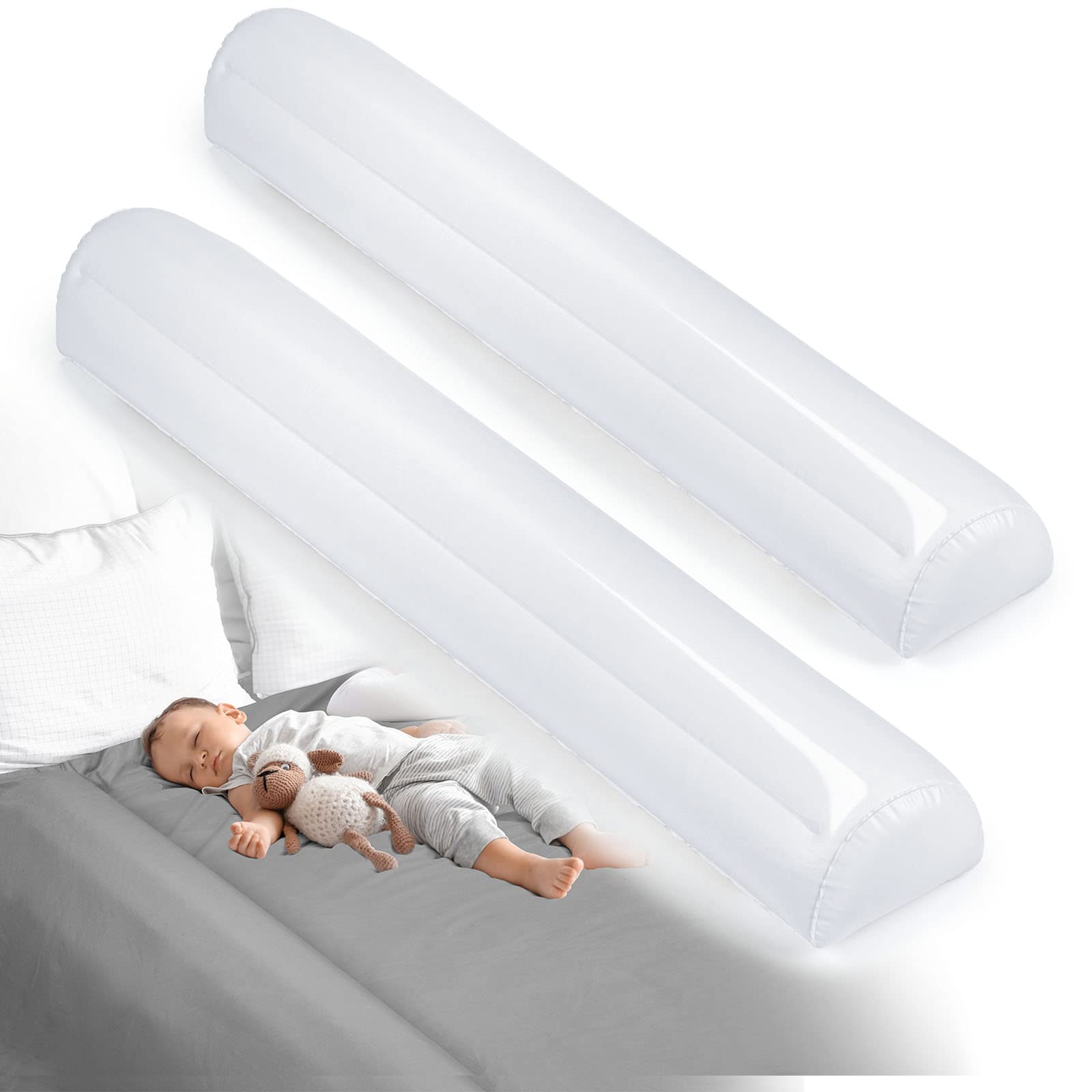 Inflatable Travel Bed Rails for Toddlers (2-Pack) - Portable Blow Up Bed Guard for Kids - Fits Full, Queen & King Size Beds - Home & Hotel Use - Perfect for Travel, Camping and Sleepovers