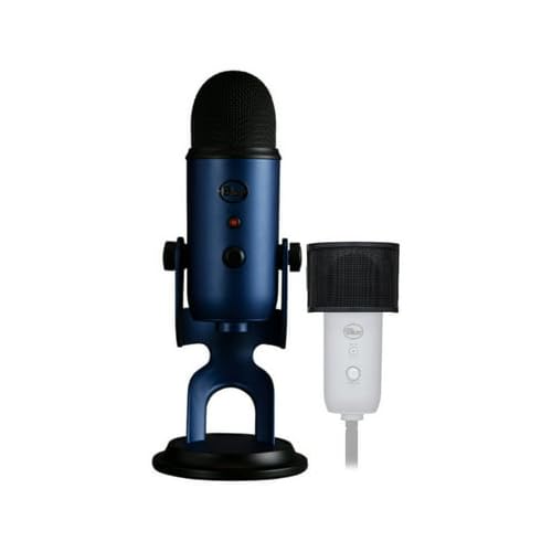 Blue Yeti USB Microphone (Midnight Blue) with Pop Filter Bundle - Professional Streaming, Podcasting & Recording Studio Mic for PC/Mac - Perfect for Gamers, YouTubers & Voice Actors