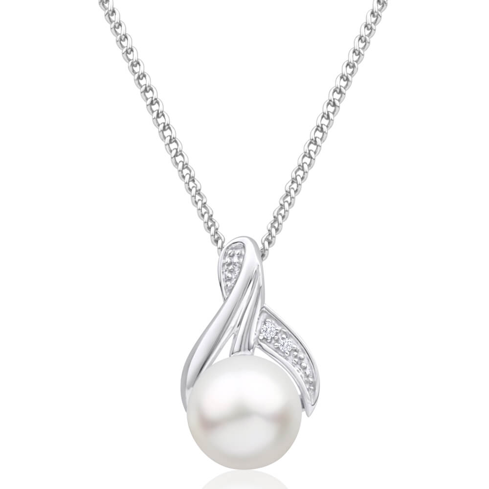 9ct White Gold Freshwater Pearl and Diamond Pendant Necklace - Elegant Jewelry Gift for Women - Perfect for Weddings, Anniversaries & Special Occasions