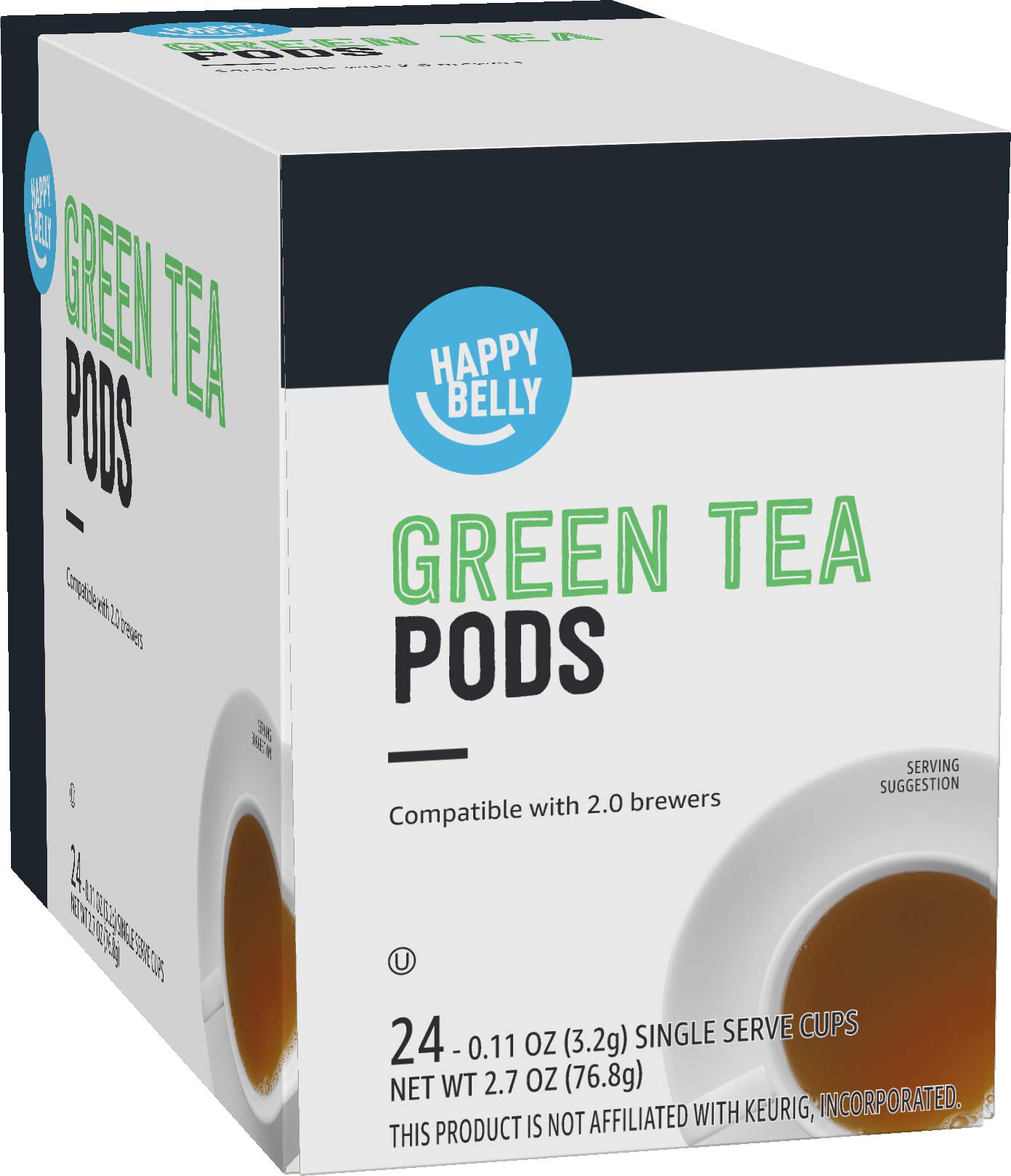 Happy Belly Green Tea Pods (24 Count) - Compatible with Keurig 2.0 K-Cup Brewers | Refreshing & Antioxidant-Rich | Perfect for Morning Boost or Afternoon Relaxation at Home or Office