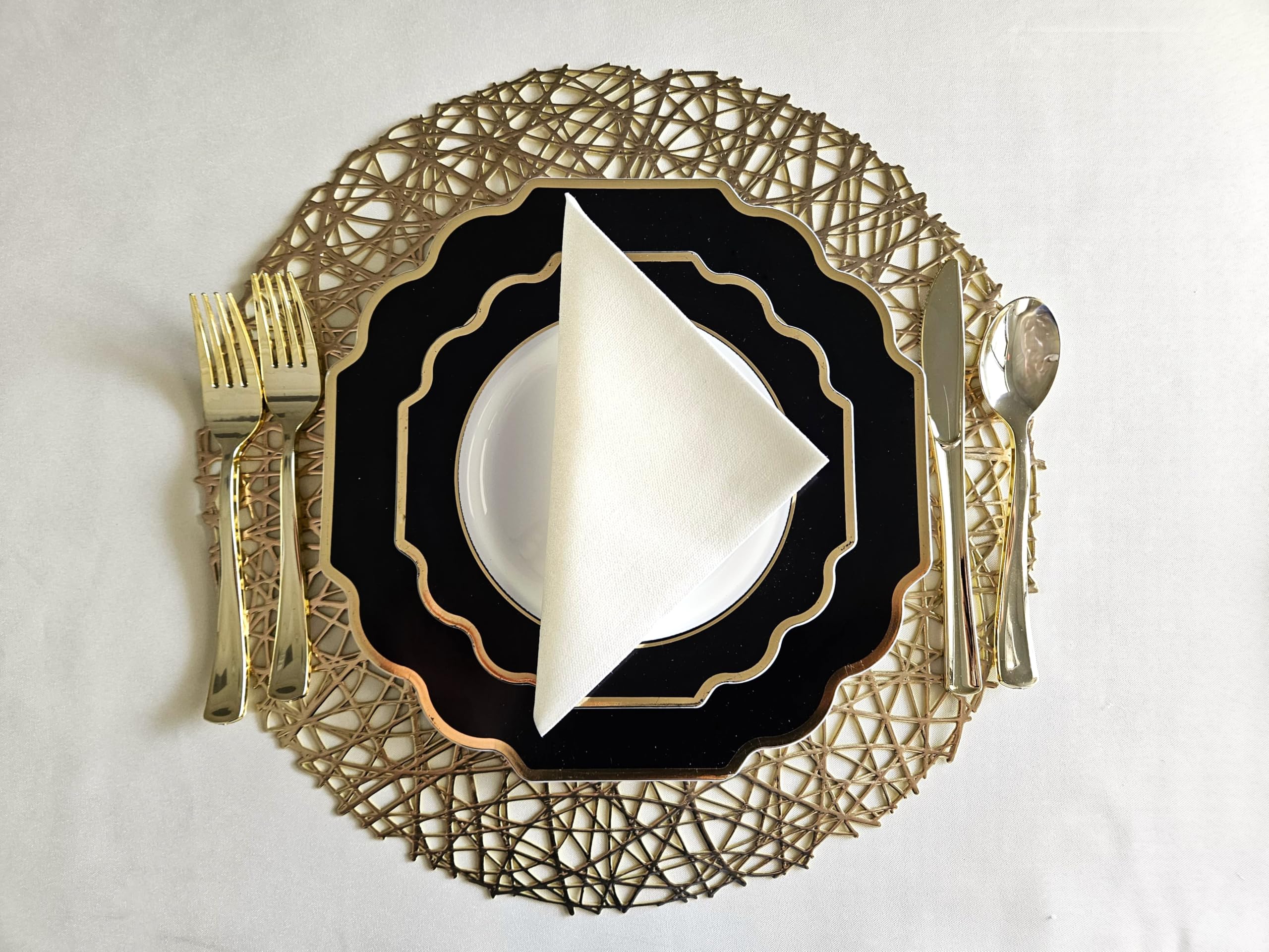 240 Heavyweight Disposable Plastic Plates for Weddings & Parties - 10.5'' Dinner Plates in Elegant White, Black & Gold | Perfect for Formal Events, Bridal Showers & Anniversary Celebrations