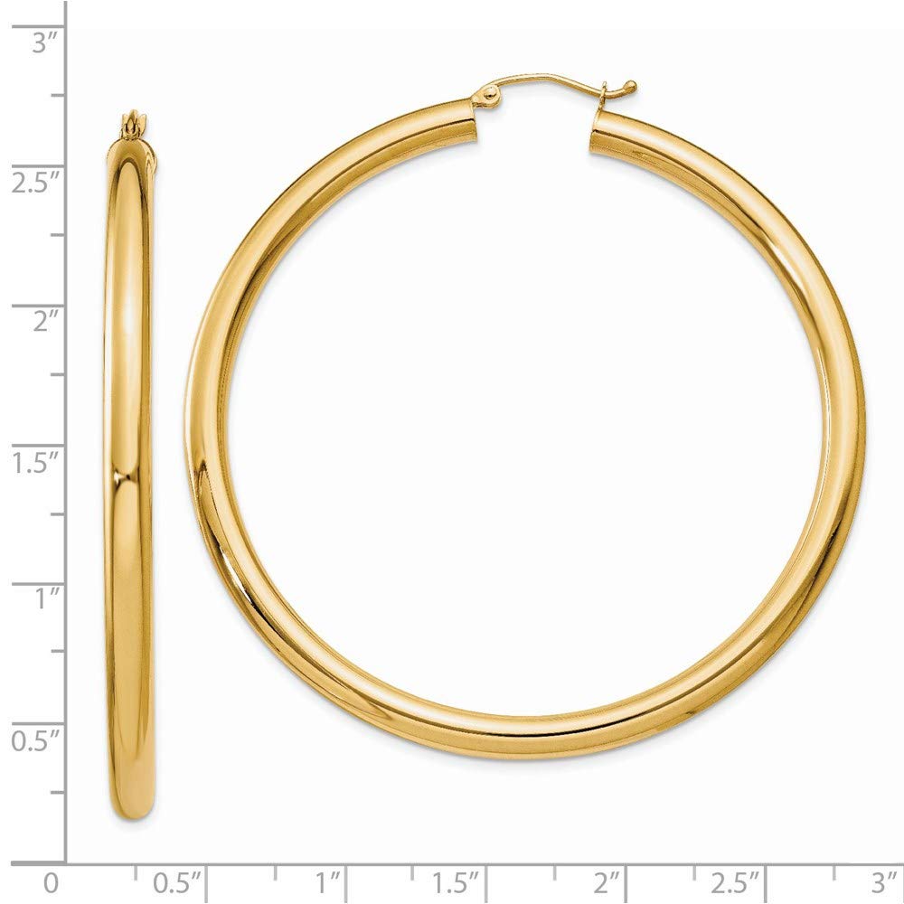 10K Yellow Gold Polished 4mm x 60mm Tube Hoop Earrings for Women - Classic Dainty Everyday Jewelry, Perfect for Work, Date Night & Special Occasions