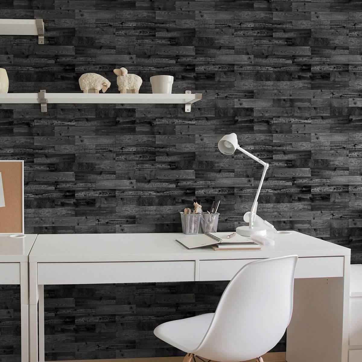 Black Wood Texture Peel and Stick Removable Wallpaper - Self-Adhesive Decorative Vinyl for Bedroom, Living Room, Office - Easy to Apply & Remove - 8479