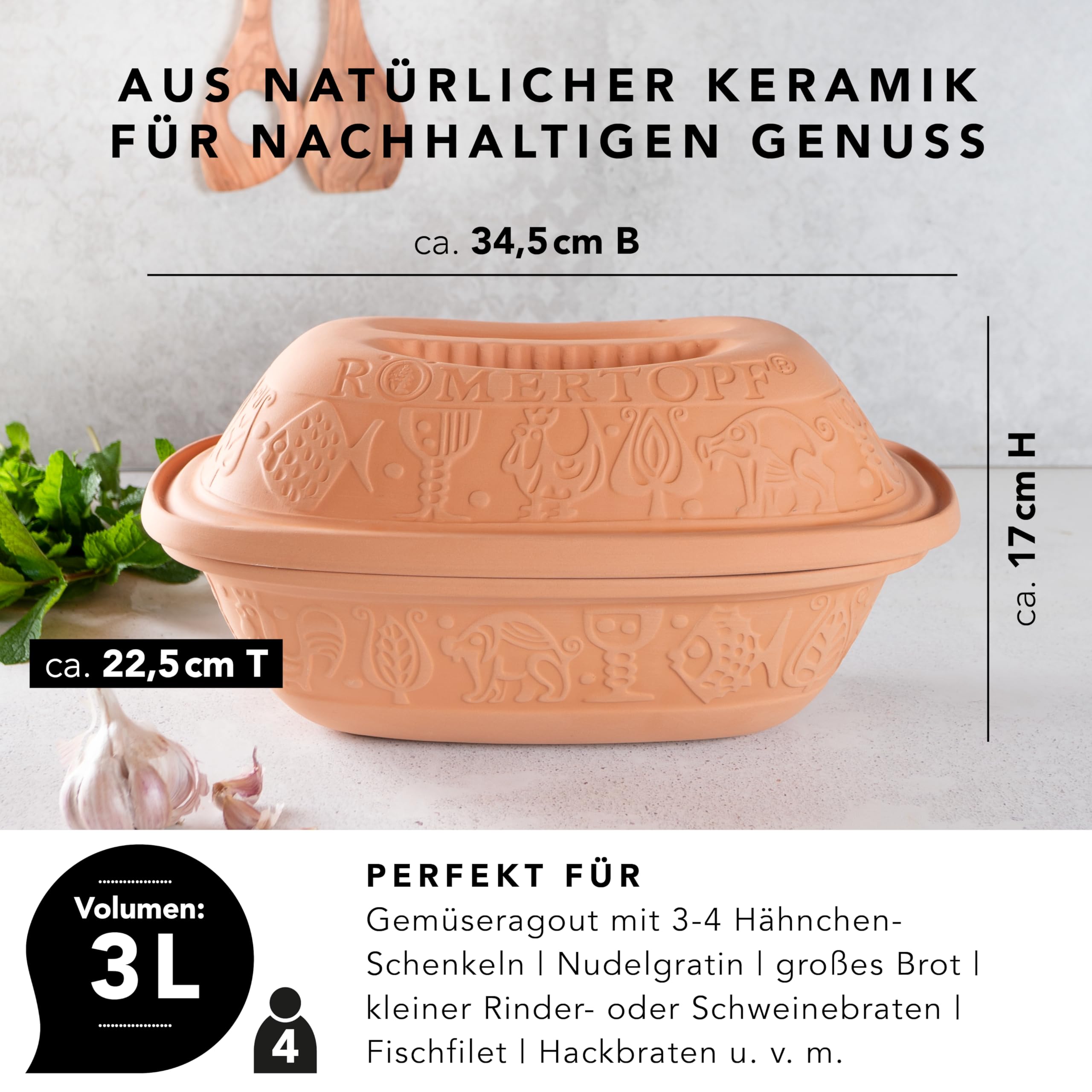 Romertopf Clay Roaster | 3.2 Quart Non-Stick Dutch Oven for Healthy Cooking | Natural Clay Baker Pot | Versatile Ceramic Cookware for Roasting, Baking & Stewing | Perfect for Family Meals, Camping & Holiday Dinners